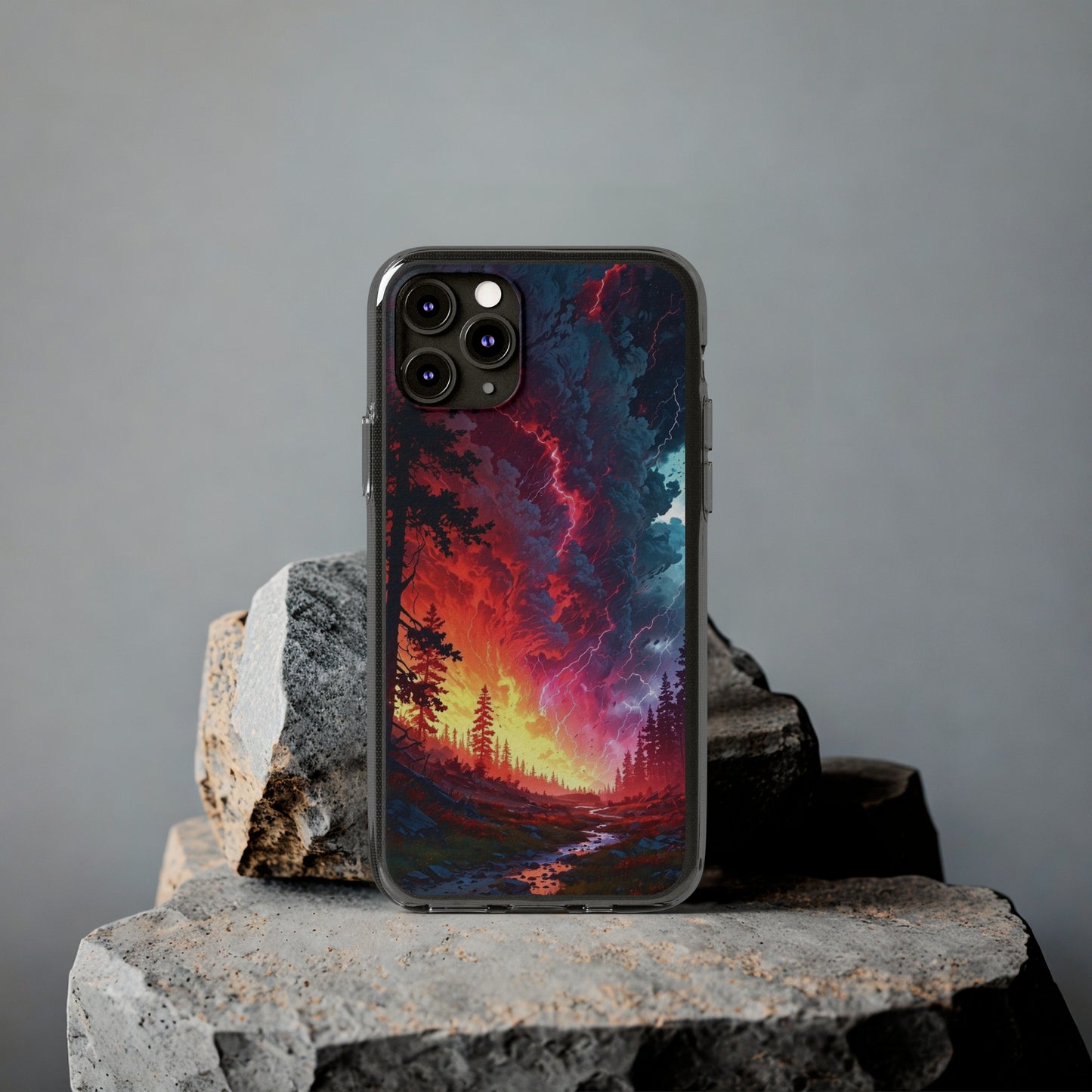 Vibrant Nature Soft Phone Case - Lightning Storm Design