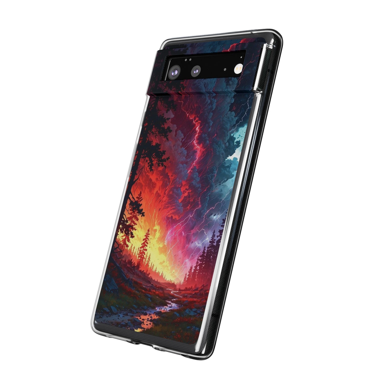 Vibrant Nature Soft Phone Case - Lightning Storm Design