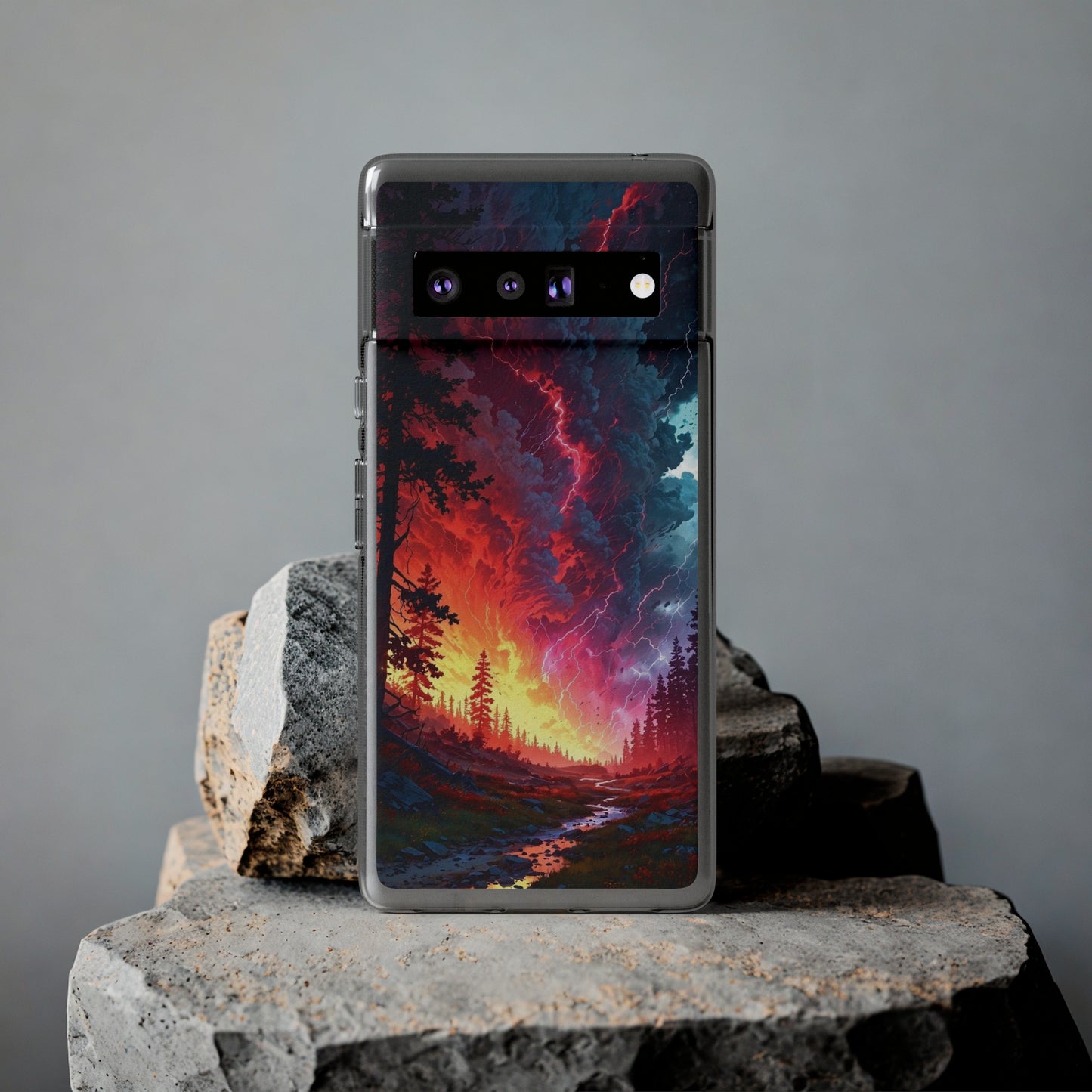 Vibrant Nature Soft Phone Case - Lightning Storm Design