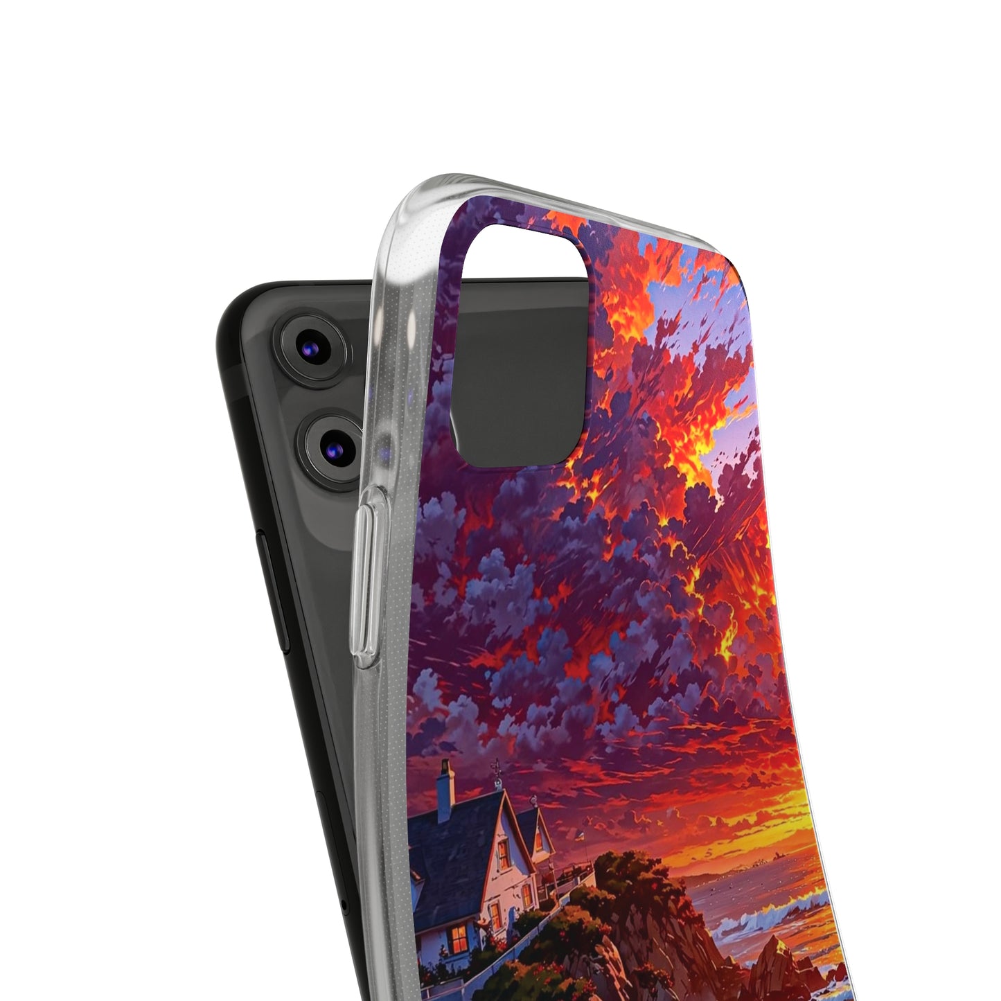 Vibrant Landscape Soft Phone Case - Sunset Beach House Design