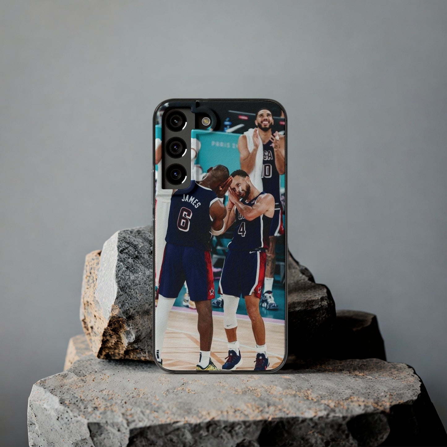 Lebron James, and Steph Curry Team Spirit Soft Phone Case - Basketball Celebration Design