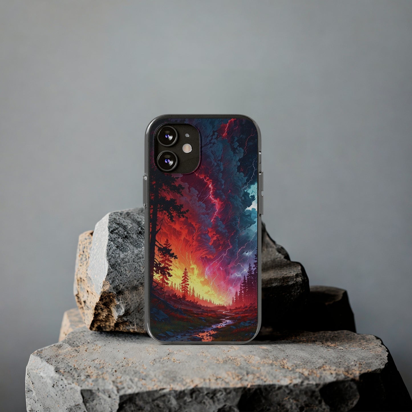 Vibrant Nature Soft Phone Case - Lightning Storm Design