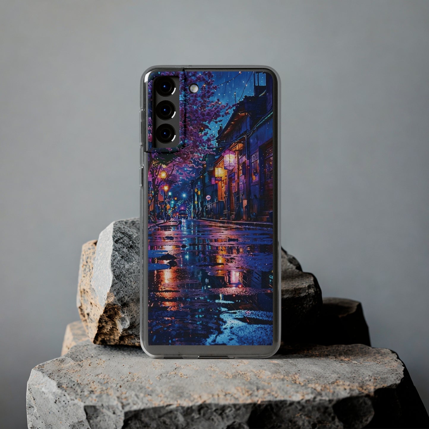 Artistic Nightscape Soft Phone Case - Vibrant Street Scene