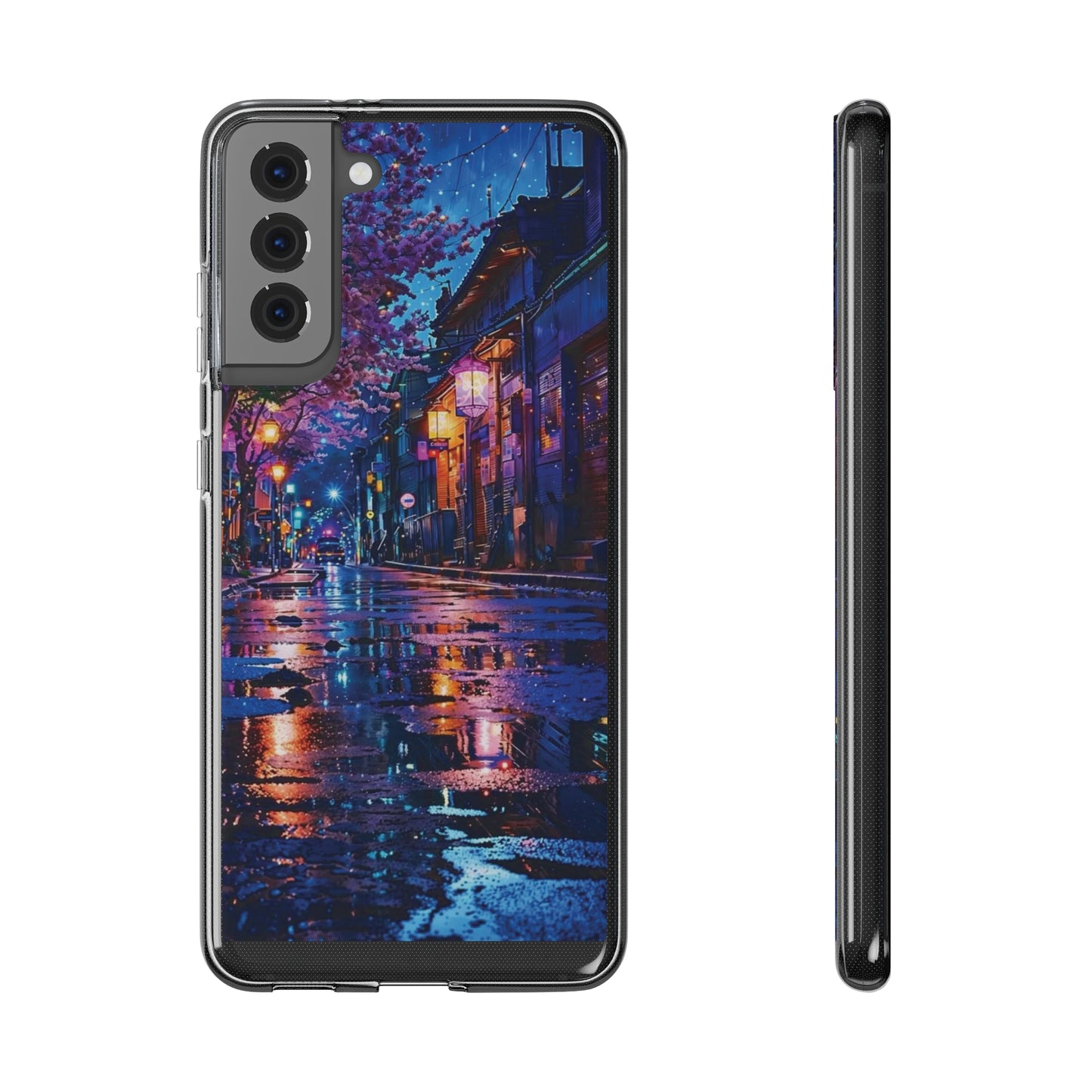 Artistic Nightscape Soft Phone Case - Vibrant Street Scene