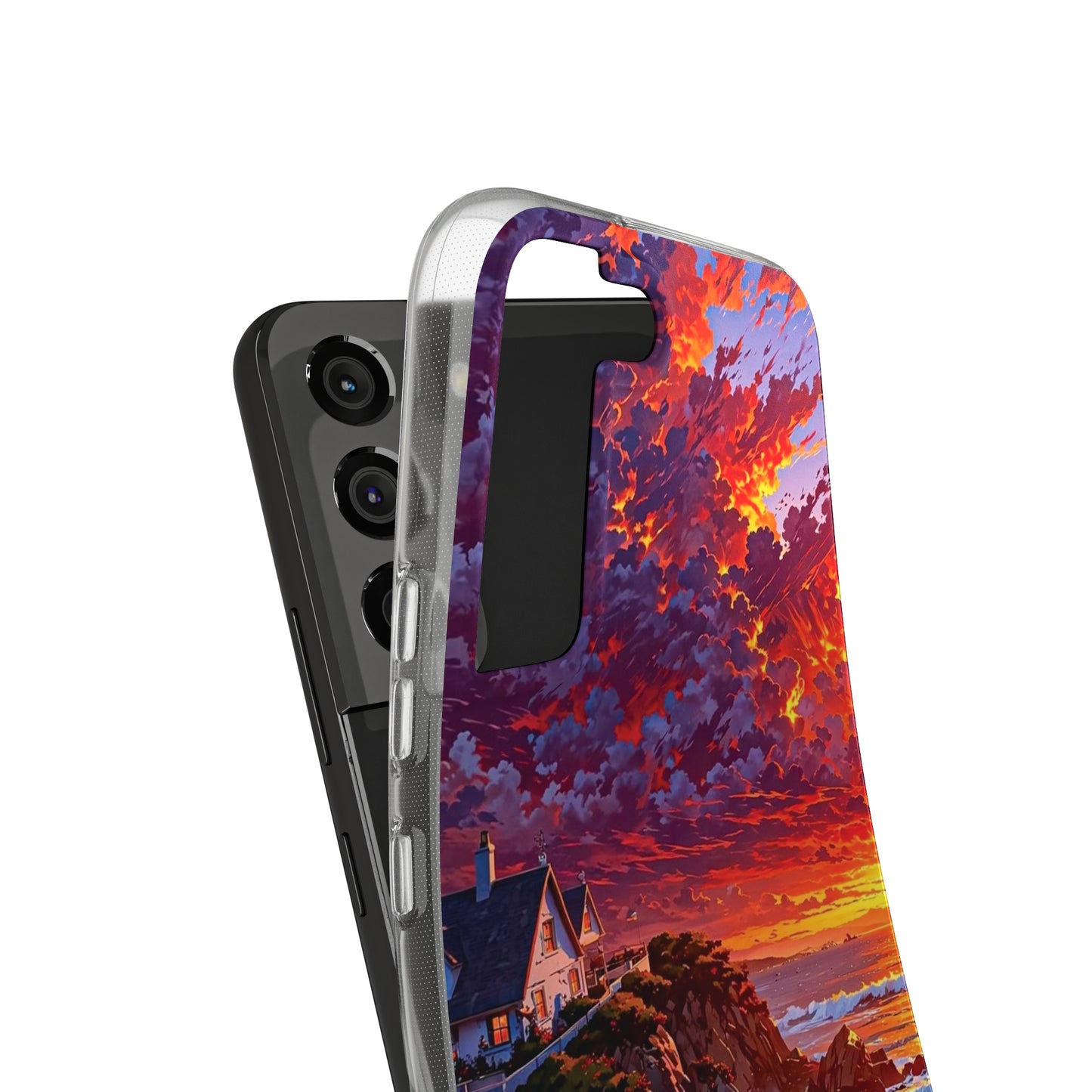 Vibrant Landscape Soft Phone Case - Sunset Beach House Design