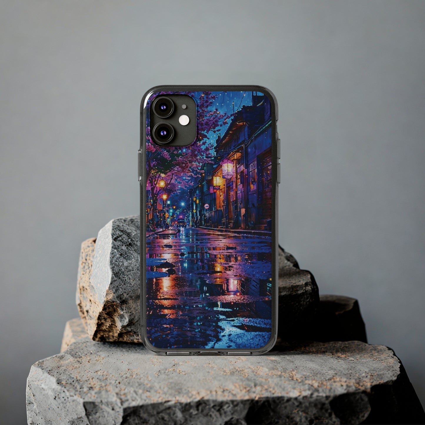 Artistic Nightscape Soft Phone Case - Vibrant Street Scene