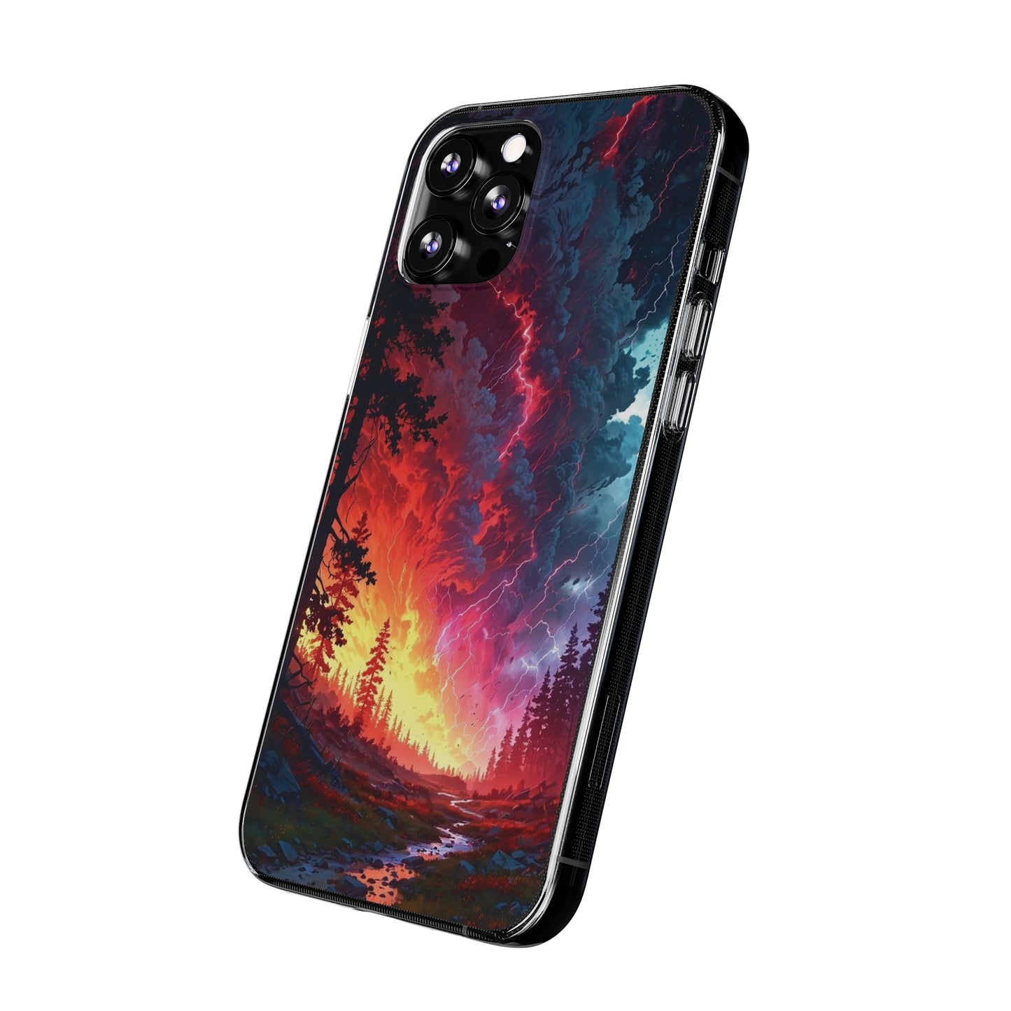 Vibrant Nature Soft Phone Case - Lightning Storm Design
