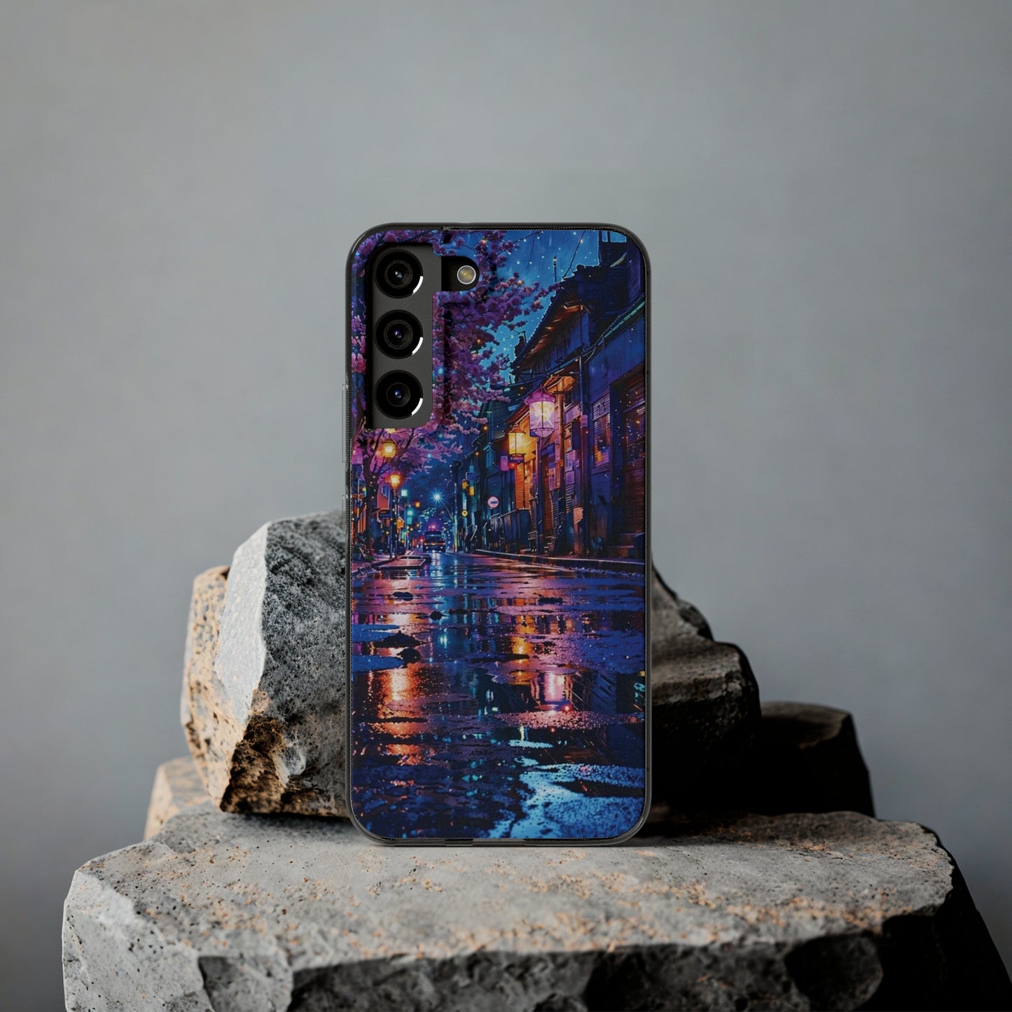 Artistic Nightscape Soft Phone Case - Vibrant Street Scene