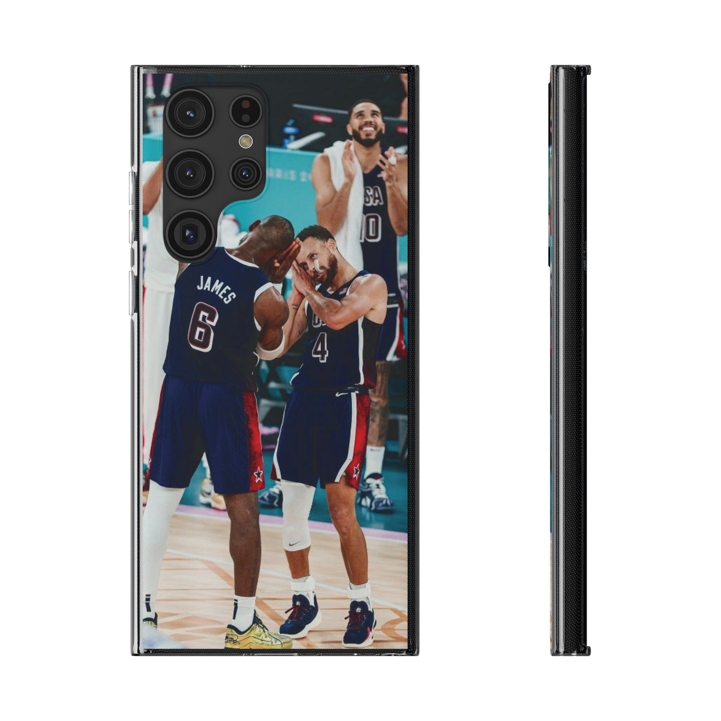 Lebron James, and Steph Curry Team Spirit Soft Phone Case - Basketball Celebration Design