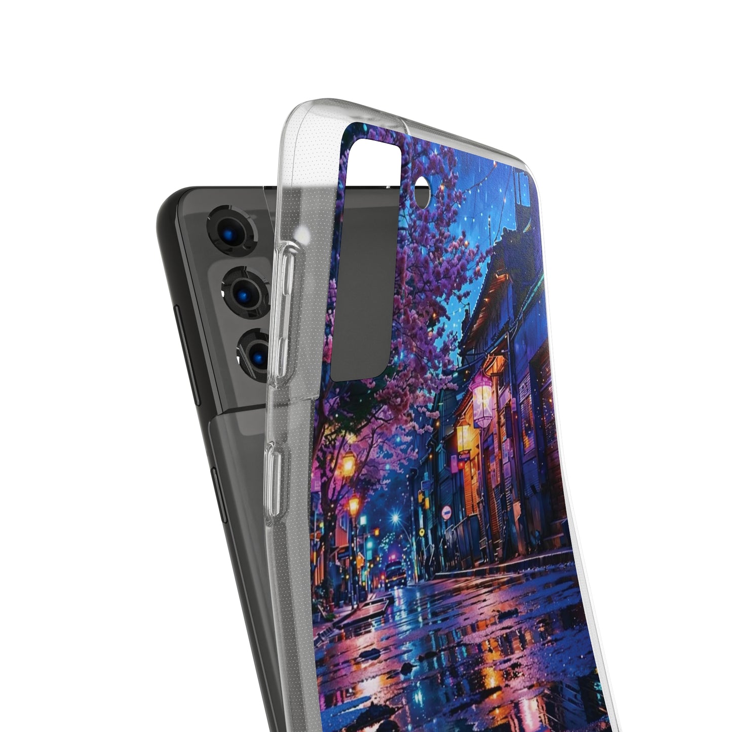 Artistic Nightscape Soft Phone Case - Vibrant Street Scene