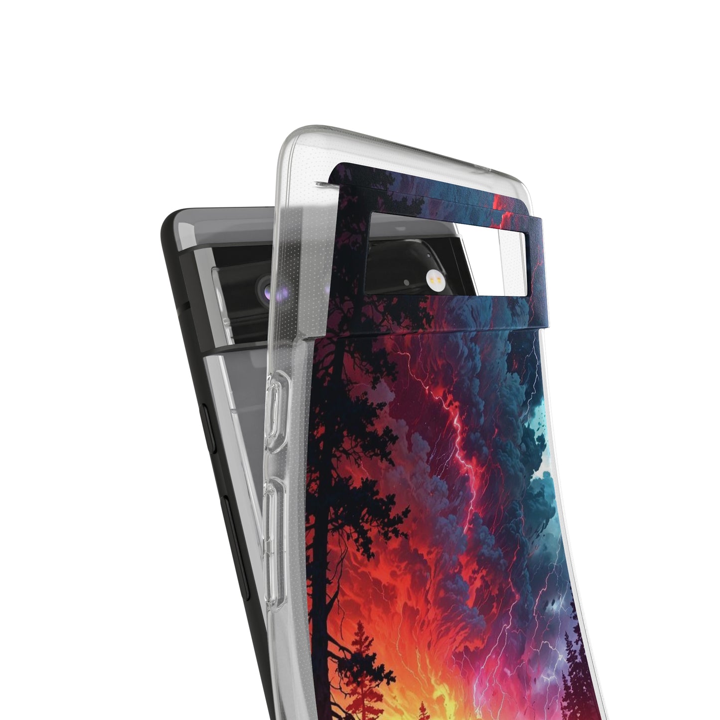 Vibrant Nature Soft Phone Case - Lightning Storm Design