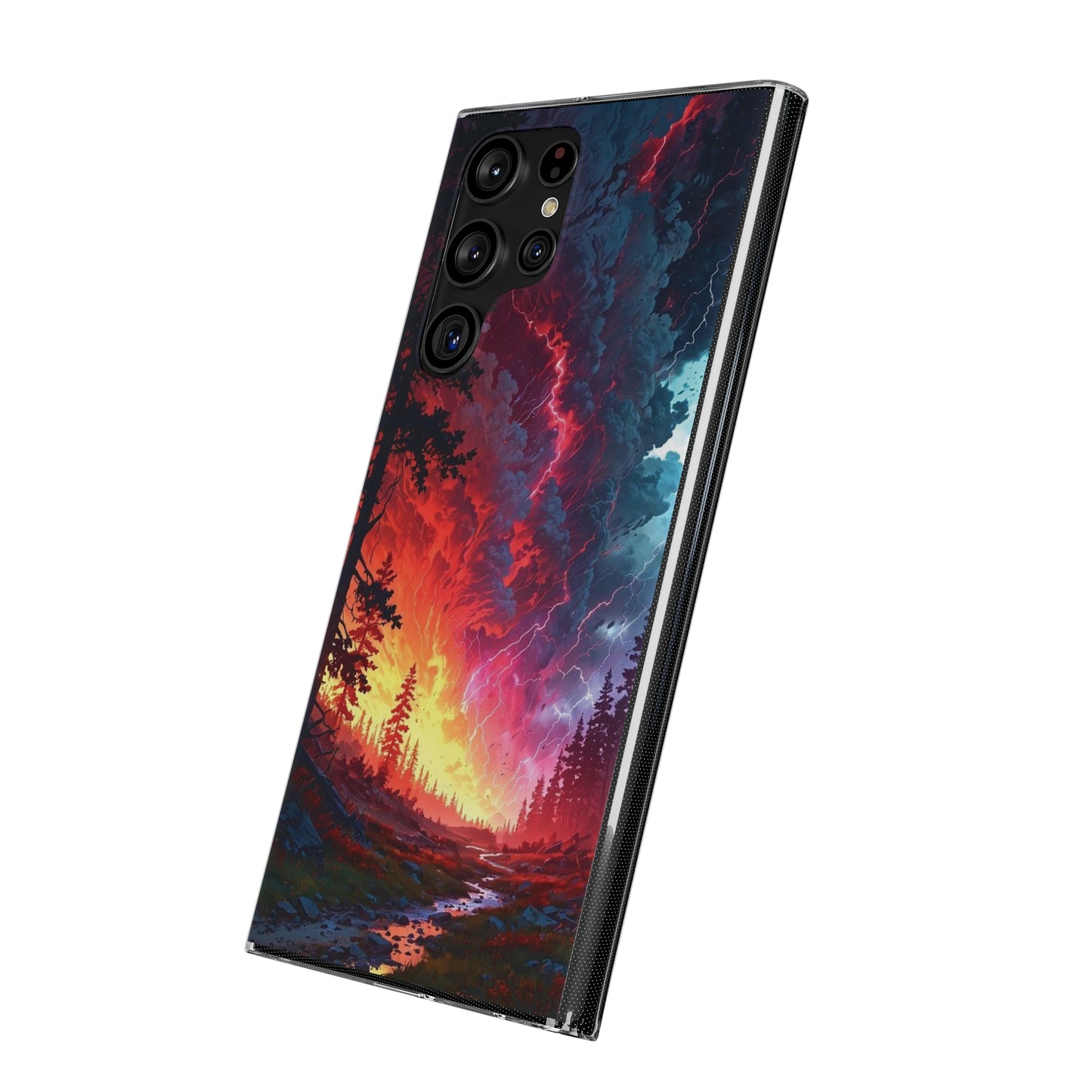 Vibrant Nature Soft Phone Case - Lightning Storm Design