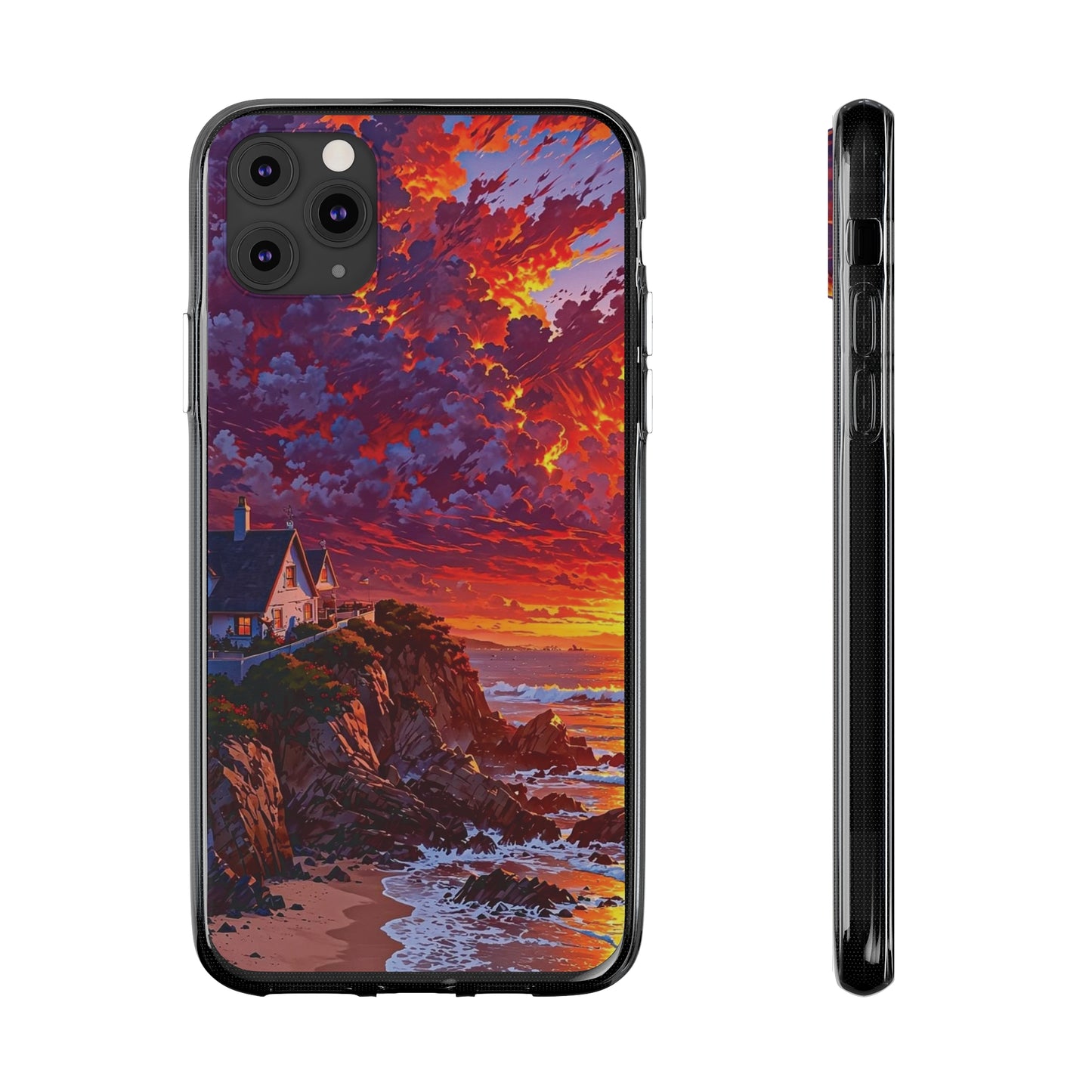 Vibrant Landscape Soft Phone Case - Sunset Beach House Design