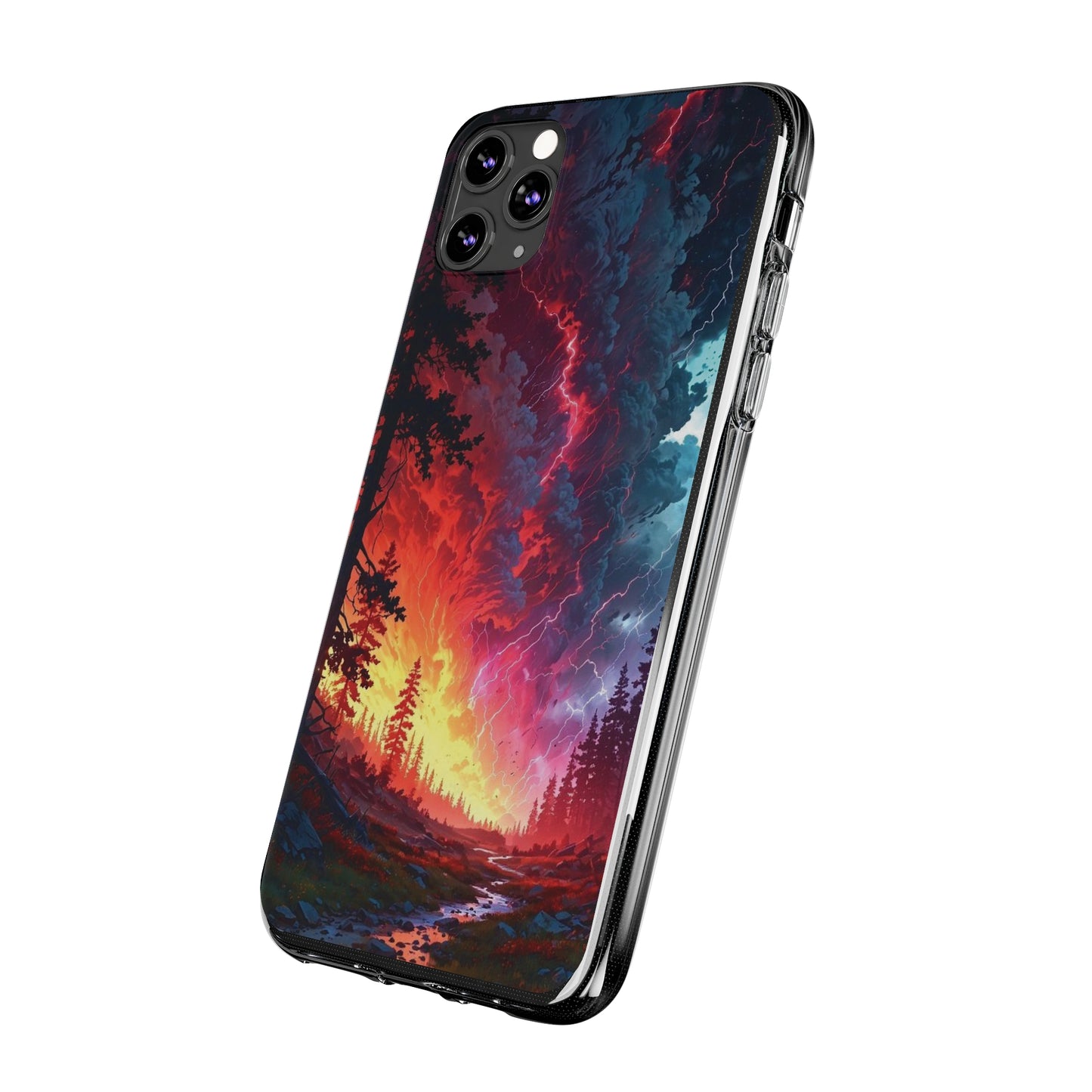 Vibrant Nature Soft Phone Case - Lightning Storm Design