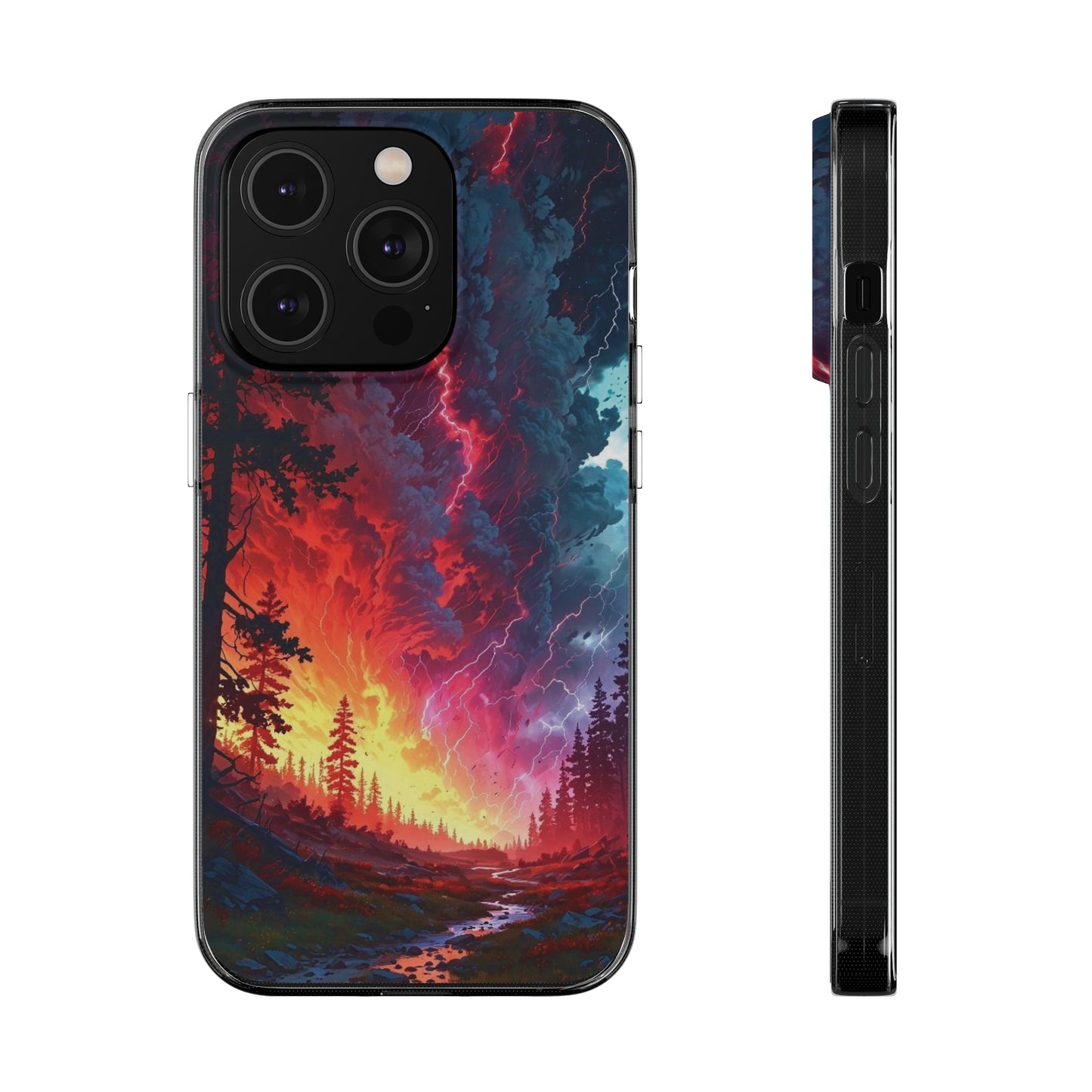 Vibrant Nature Soft Phone Case - Lightning Storm Design