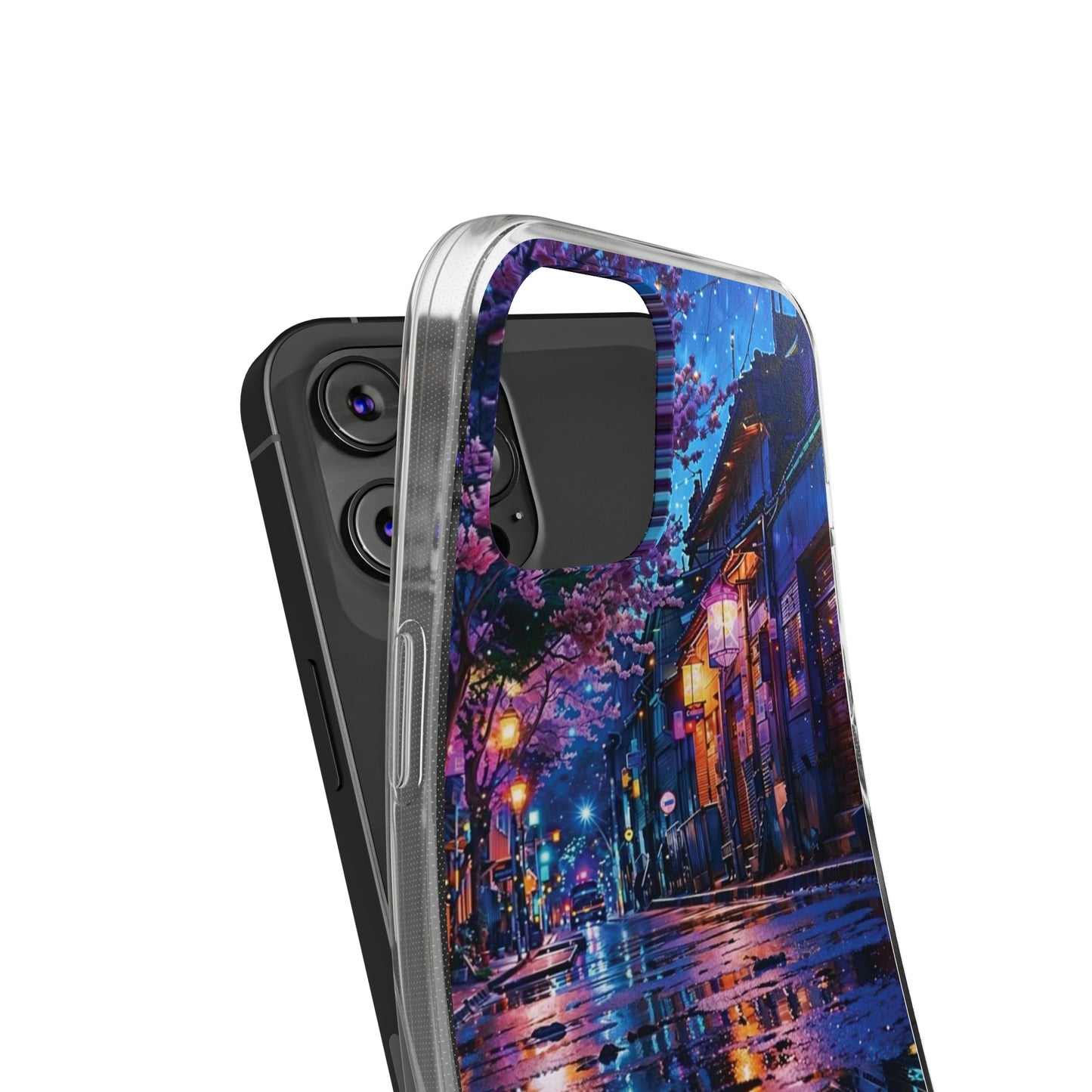 Artistic Nightscape Soft Phone Case - Vibrant Street Scene