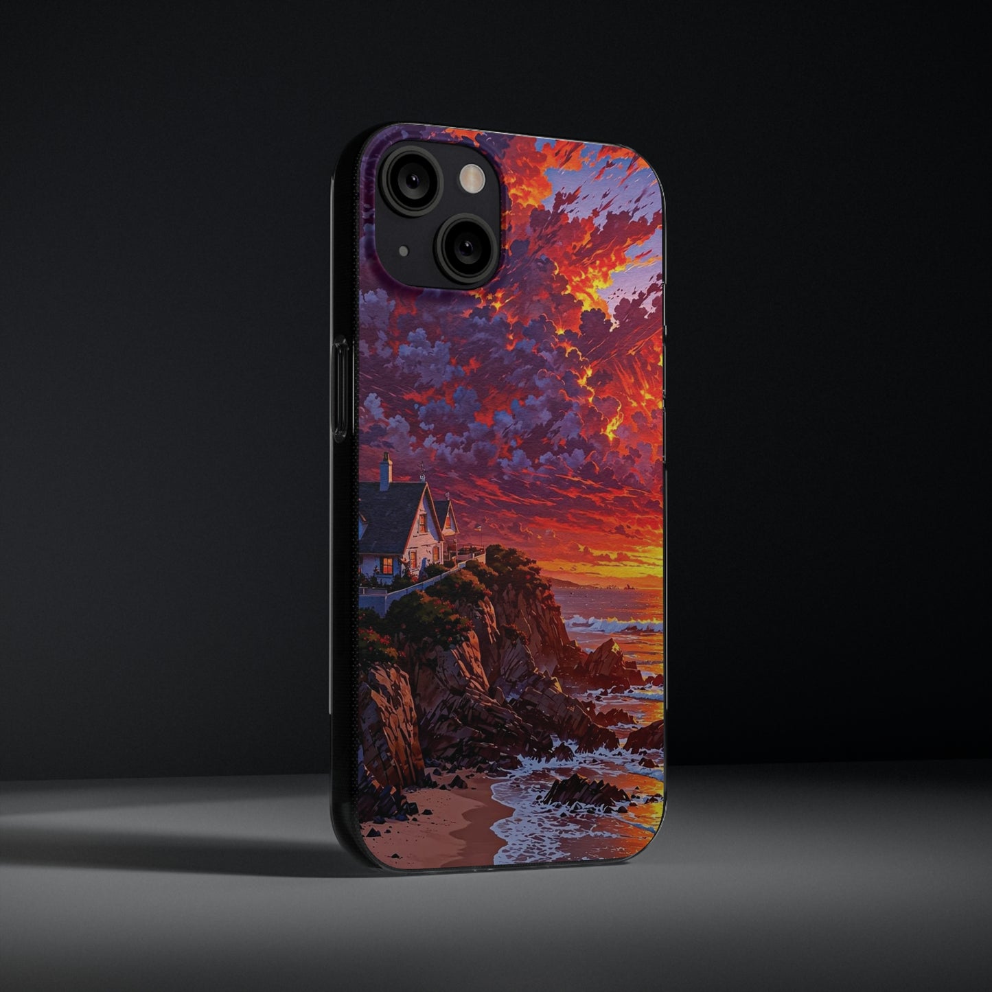 Vibrant Landscape Soft Phone Case - Sunset Beach House Design