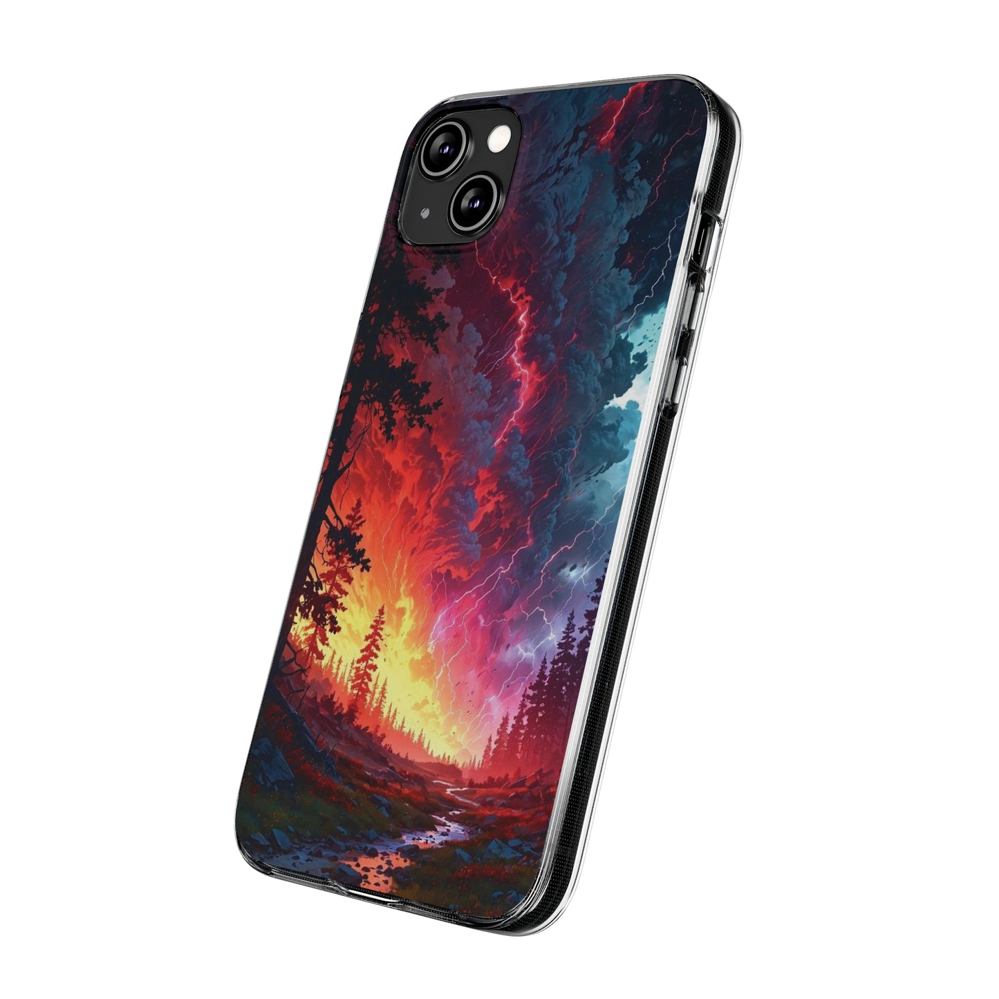 Vibrant Nature Soft Phone Case - Lightning Storm Design
