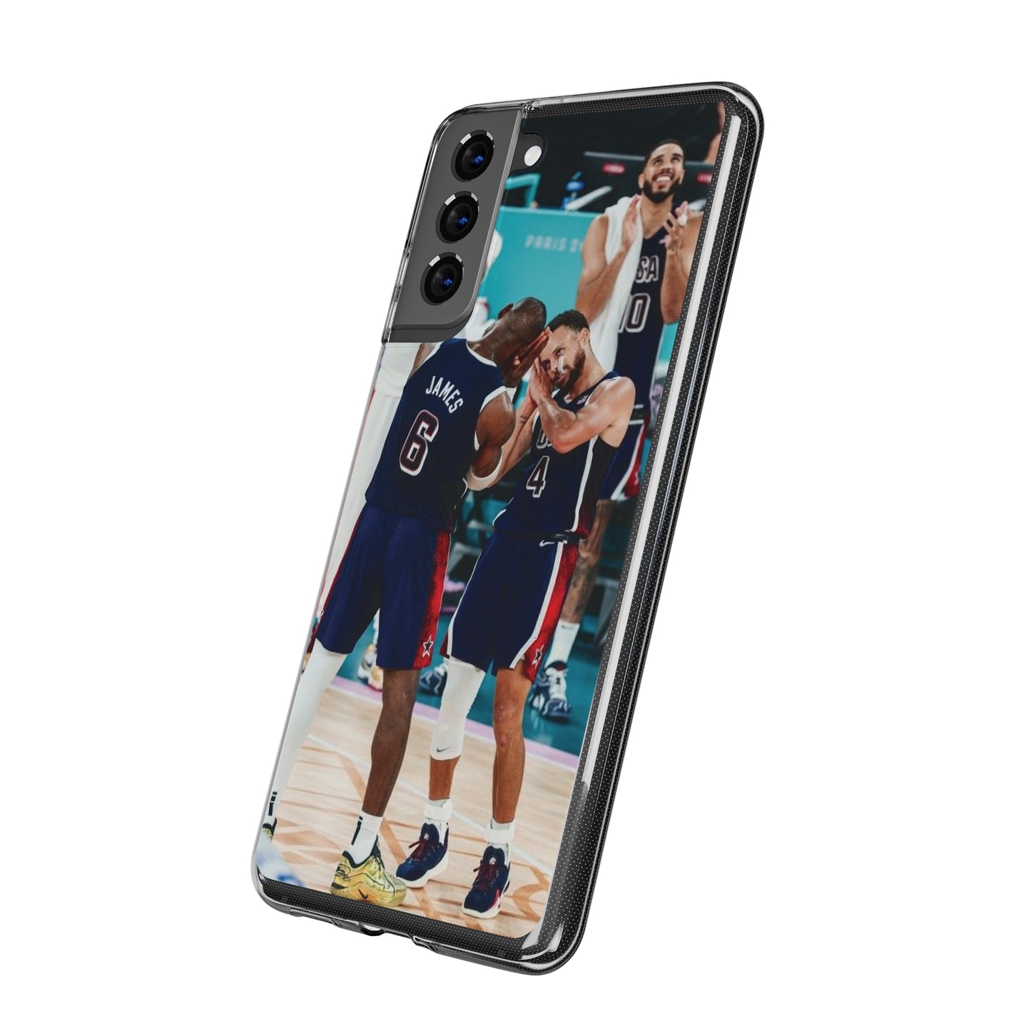 Lebron James, and Steph Curry Team Spirit Soft Phone Case - Basketball Celebration Design