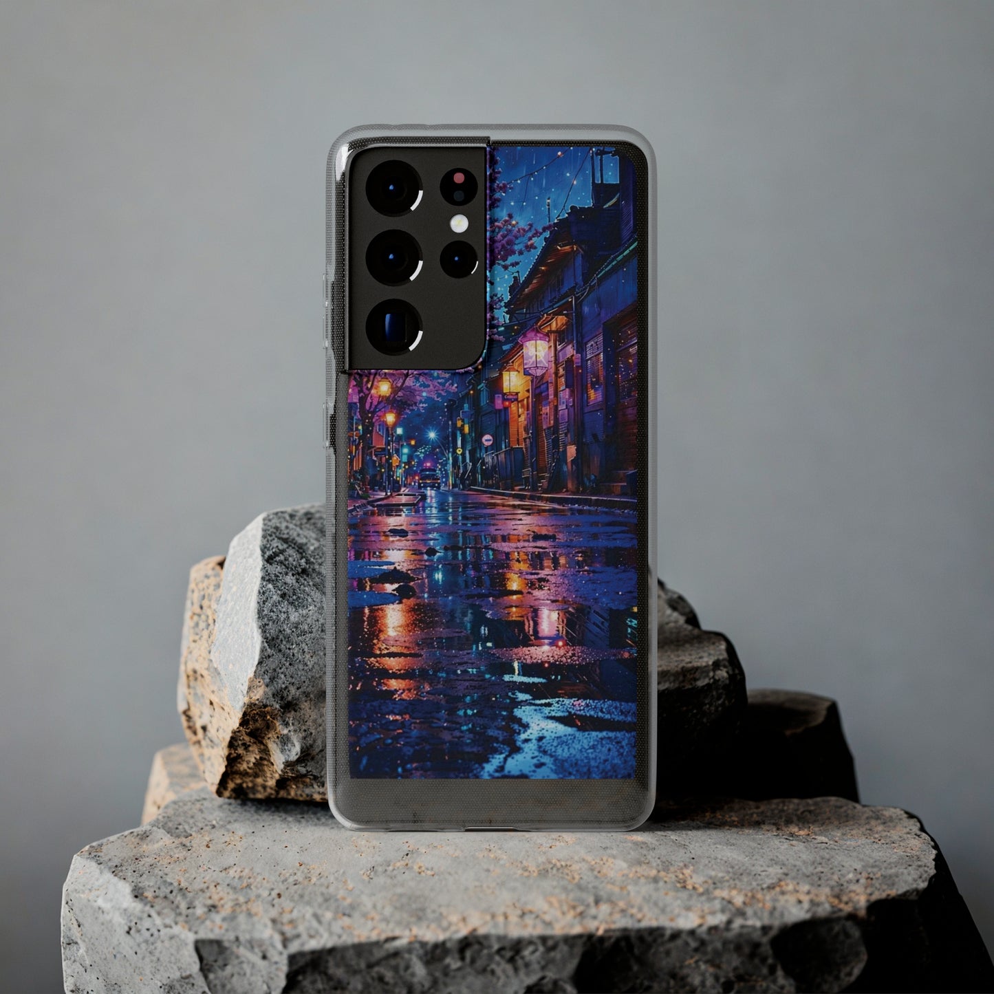 Artistic Nightscape Soft Phone Case - Vibrant Street Scene