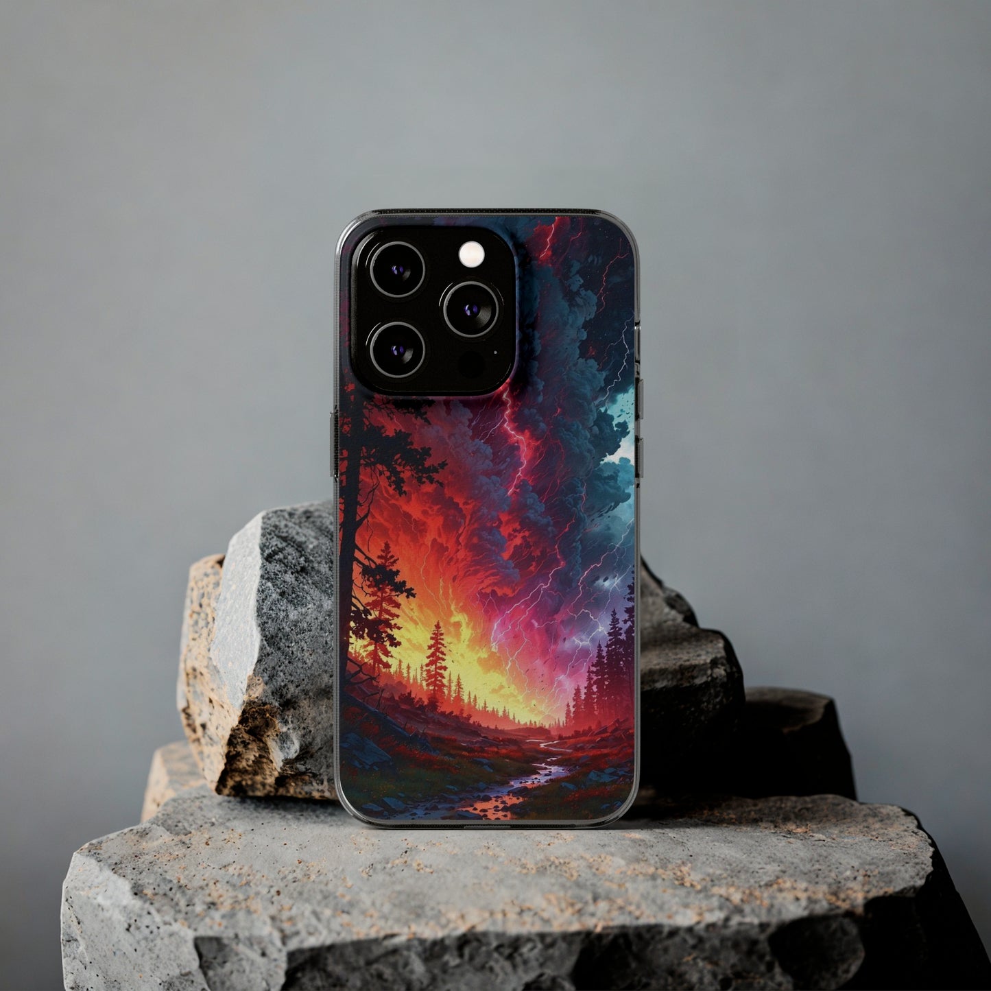 Vibrant Nature Soft Phone Case - Lightning Storm Design