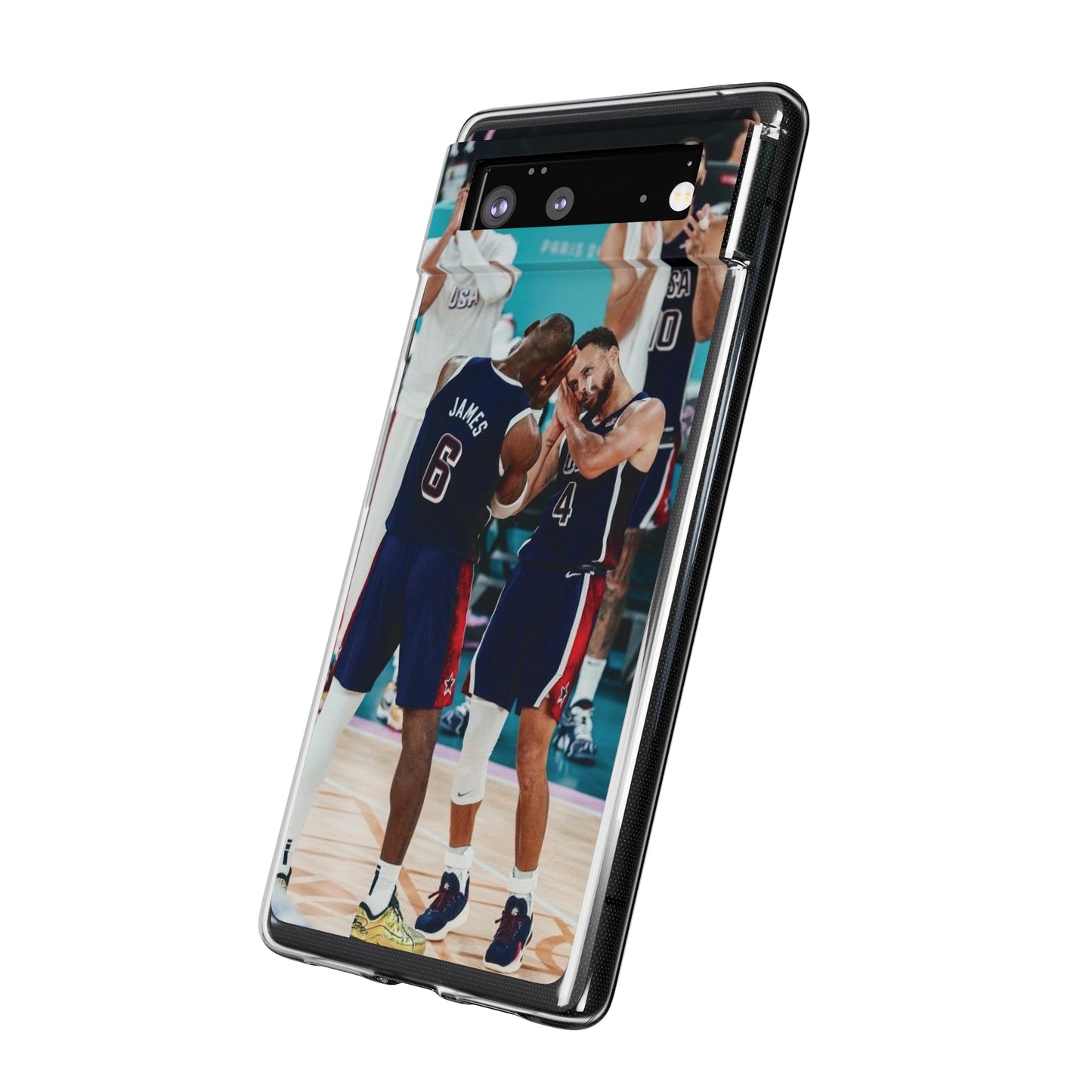 Lebron James, and Steph Curry Team Spirit Soft Phone Case - Basketball Celebration Design