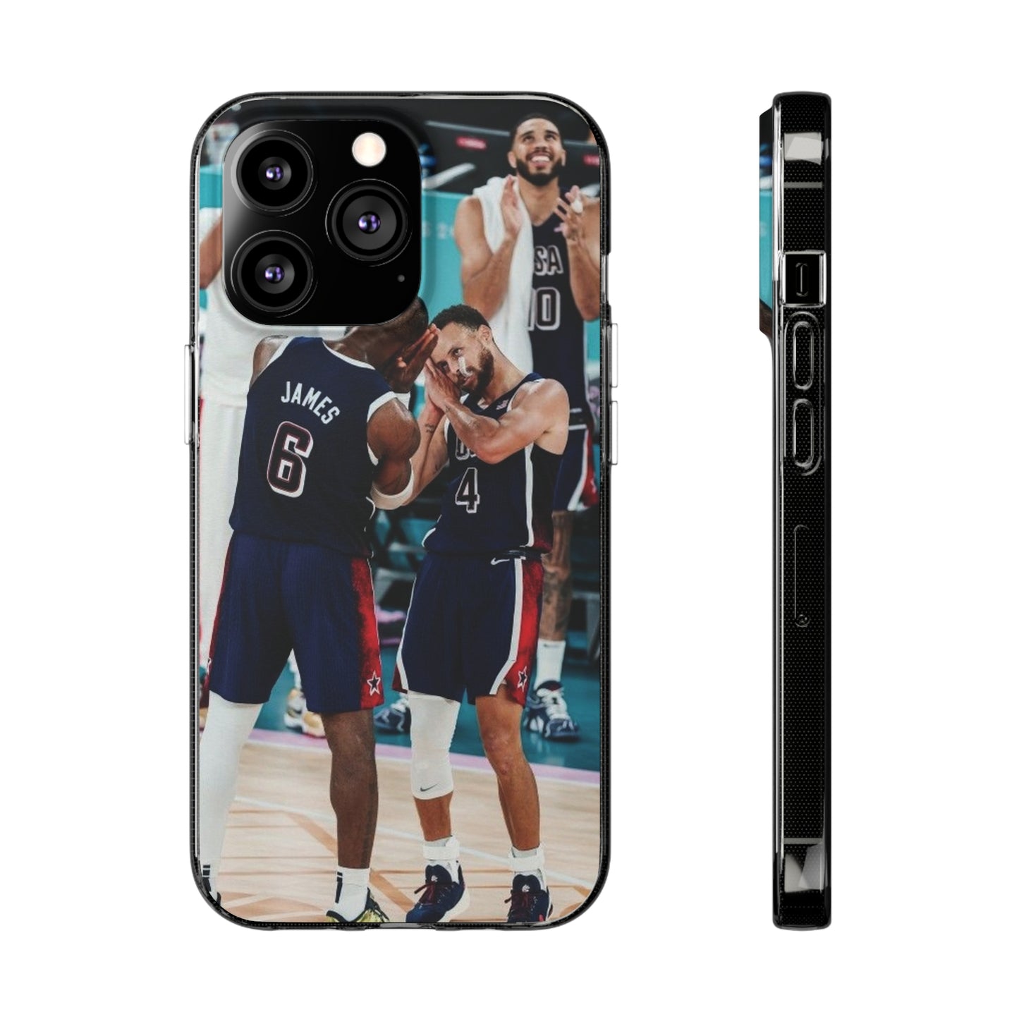 Lebron James, and Steph Curry Team Spirit Soft Phone Case - Basketball Celebration Design