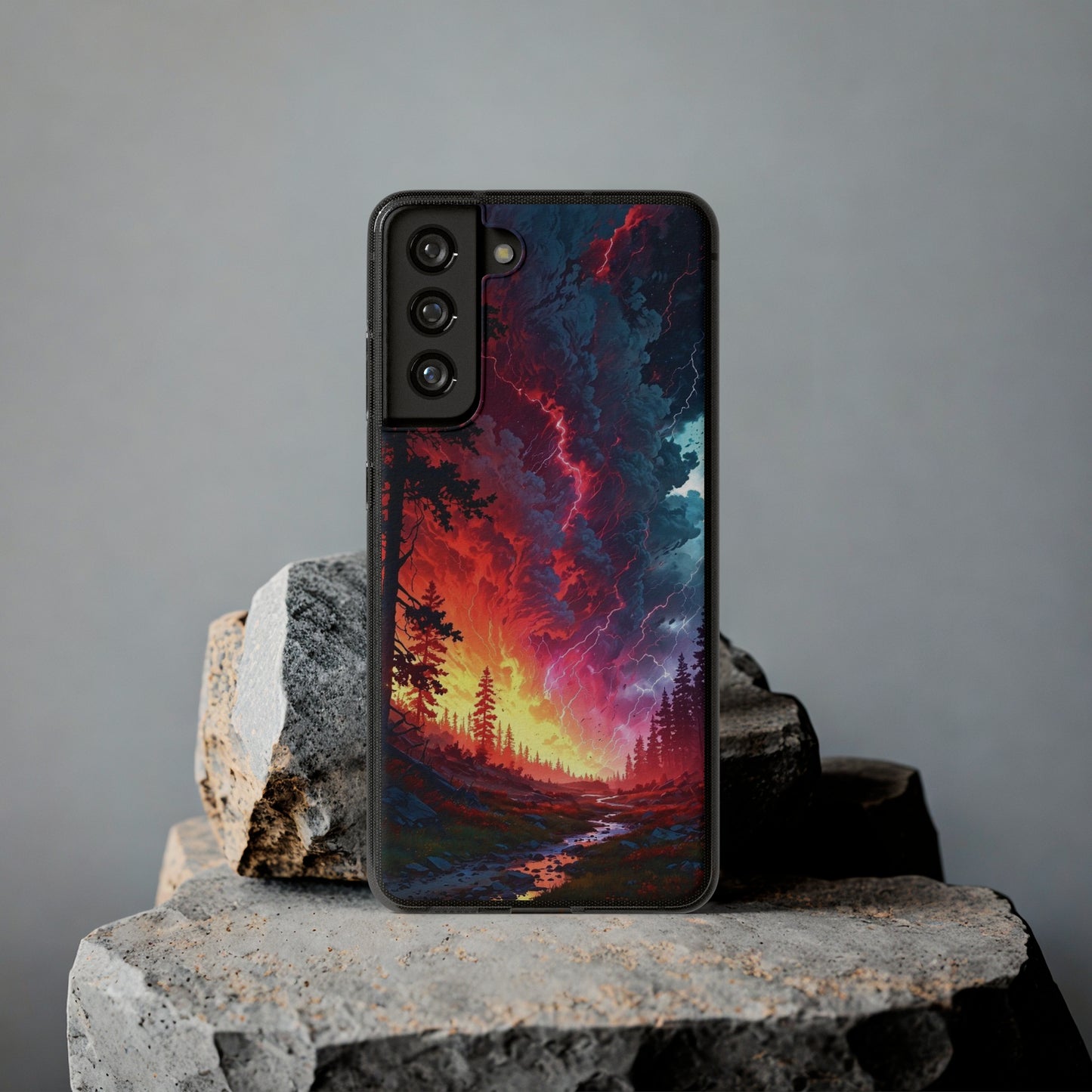 Vibrant Nature Soft Phone Case - Lightning Storm Design
