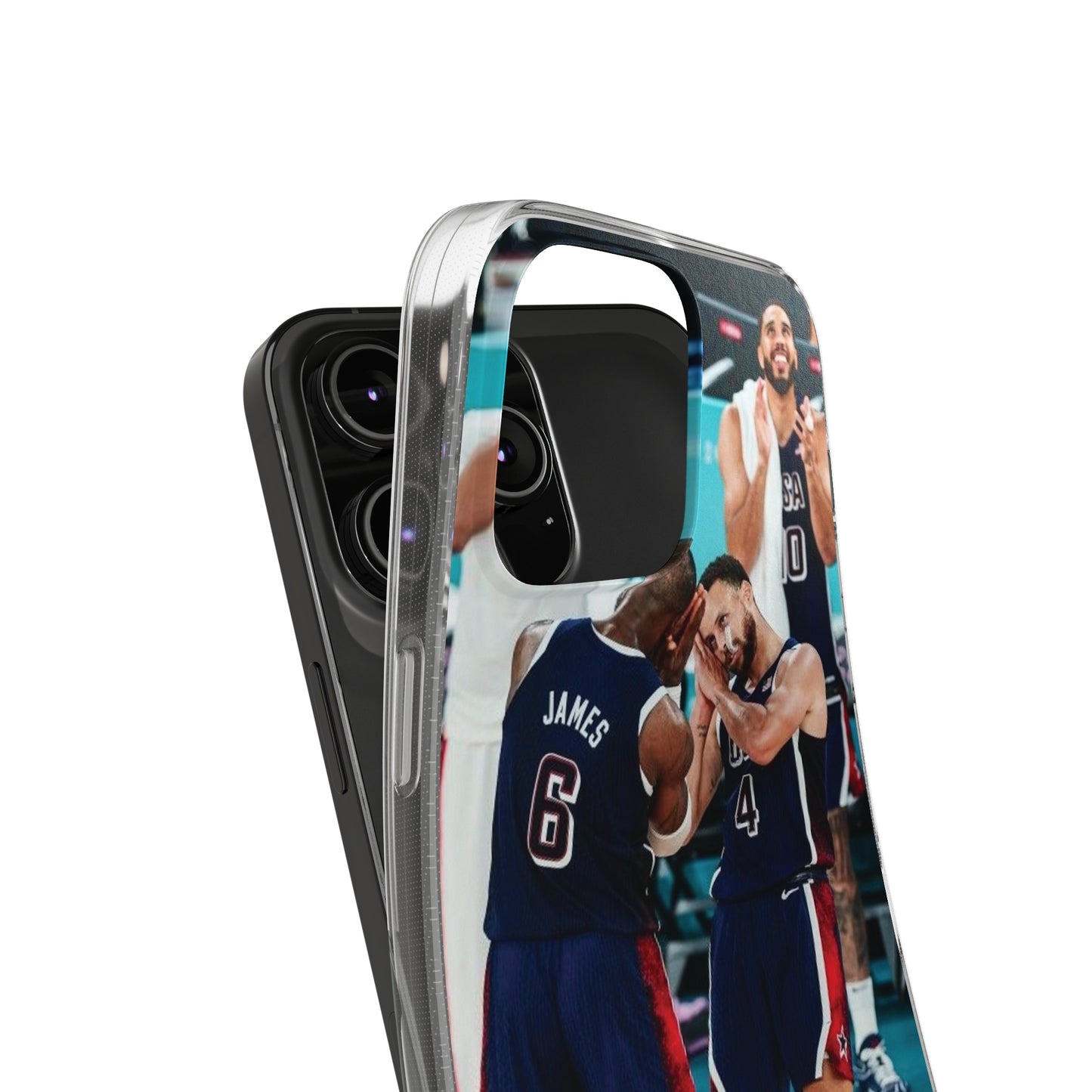 Lebron James, and Steph Curry Team Spirit Soft Phone Case - Basketball Celebration Design