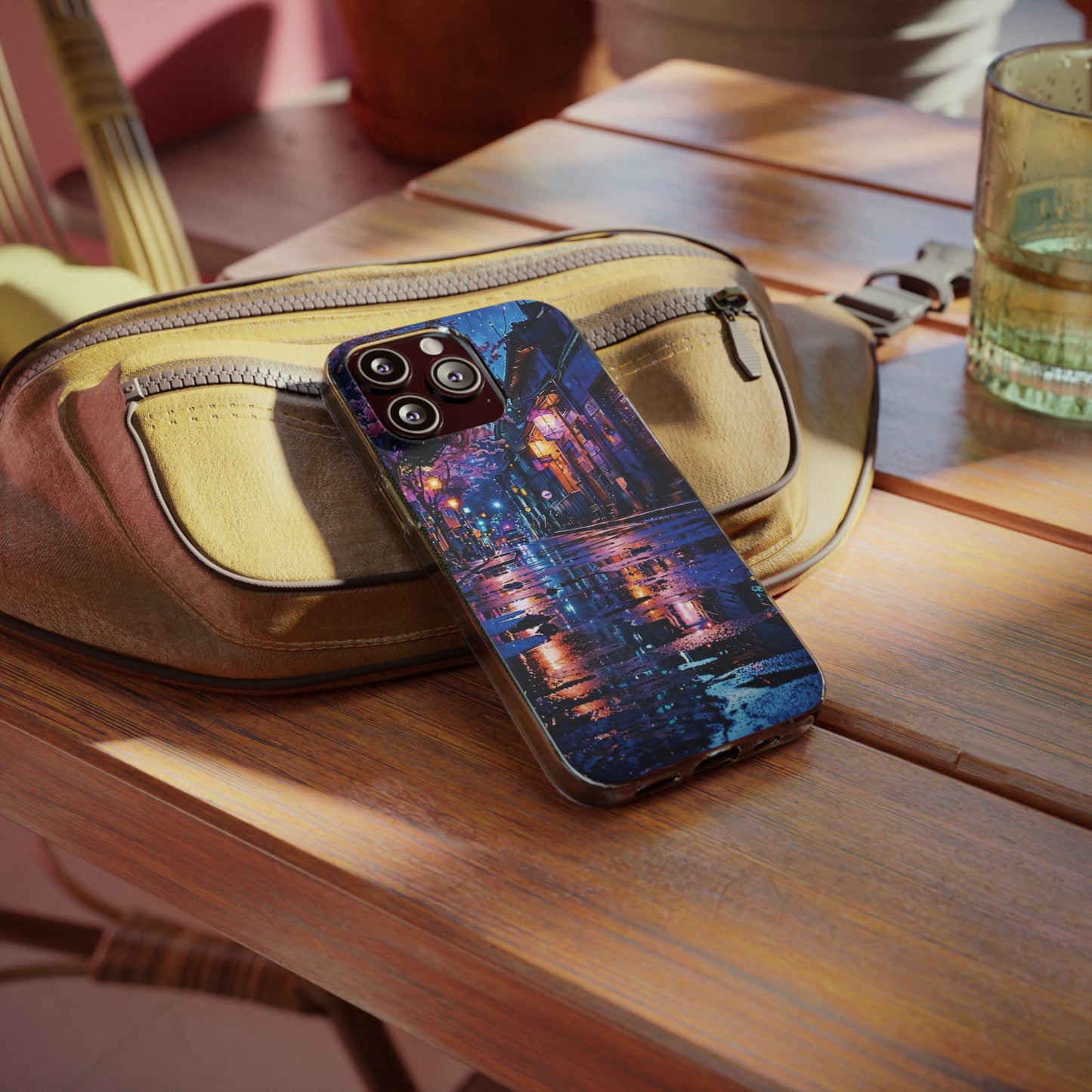 Artistic Nightscape Soft Phone Case - Vibrant Street Scene
