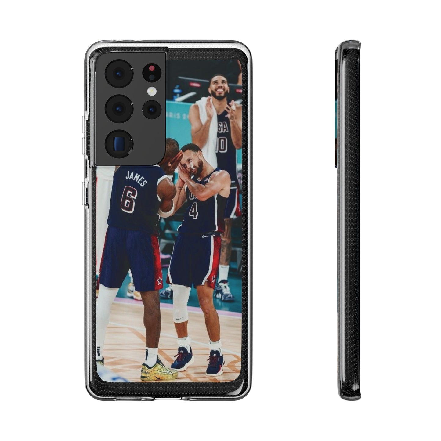 Lebron James, and Steph Curry Team Spirit Soft Phone Case - Basketball Celebration Design