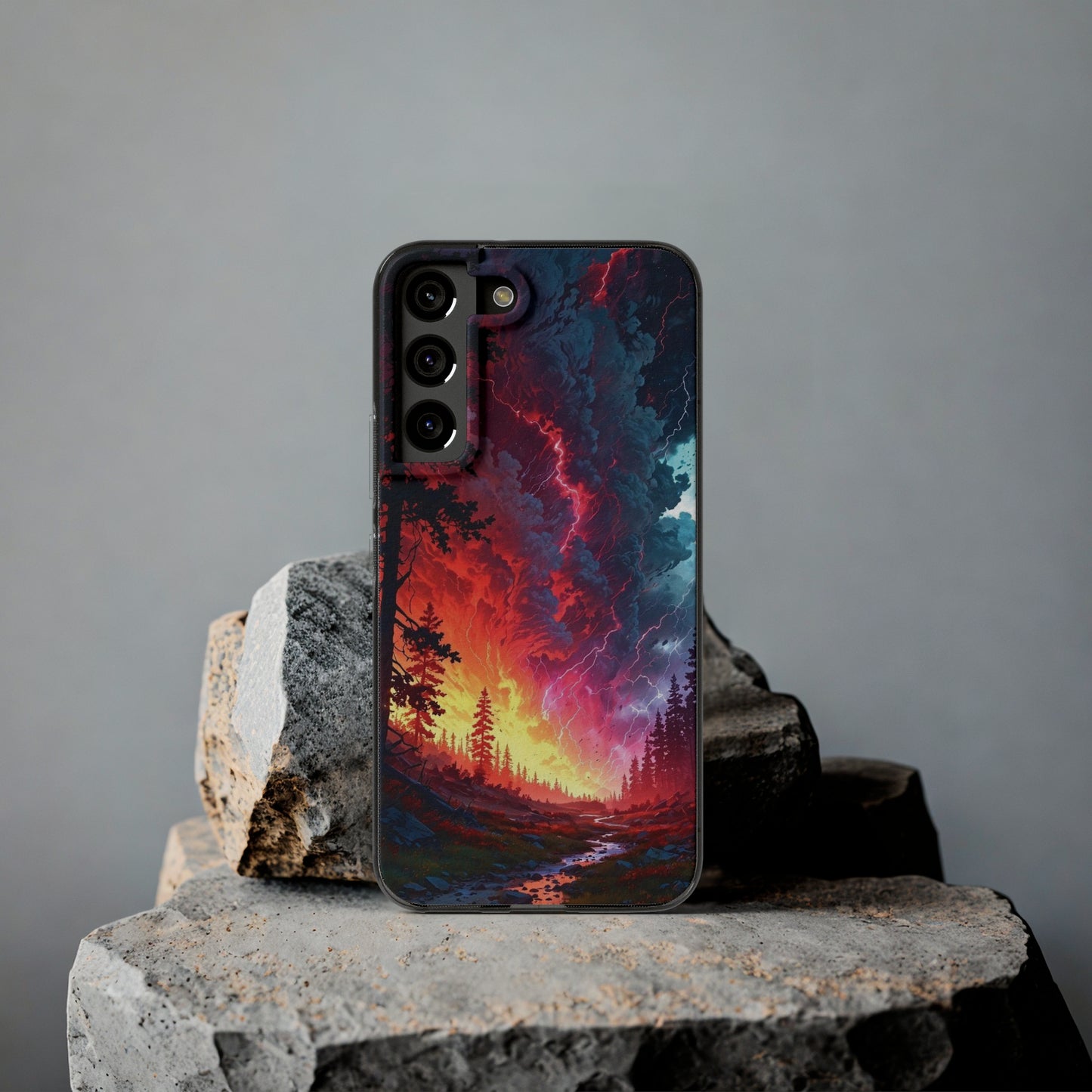 Vibrant Nature Soft Phone Case - Lightning Storm Design