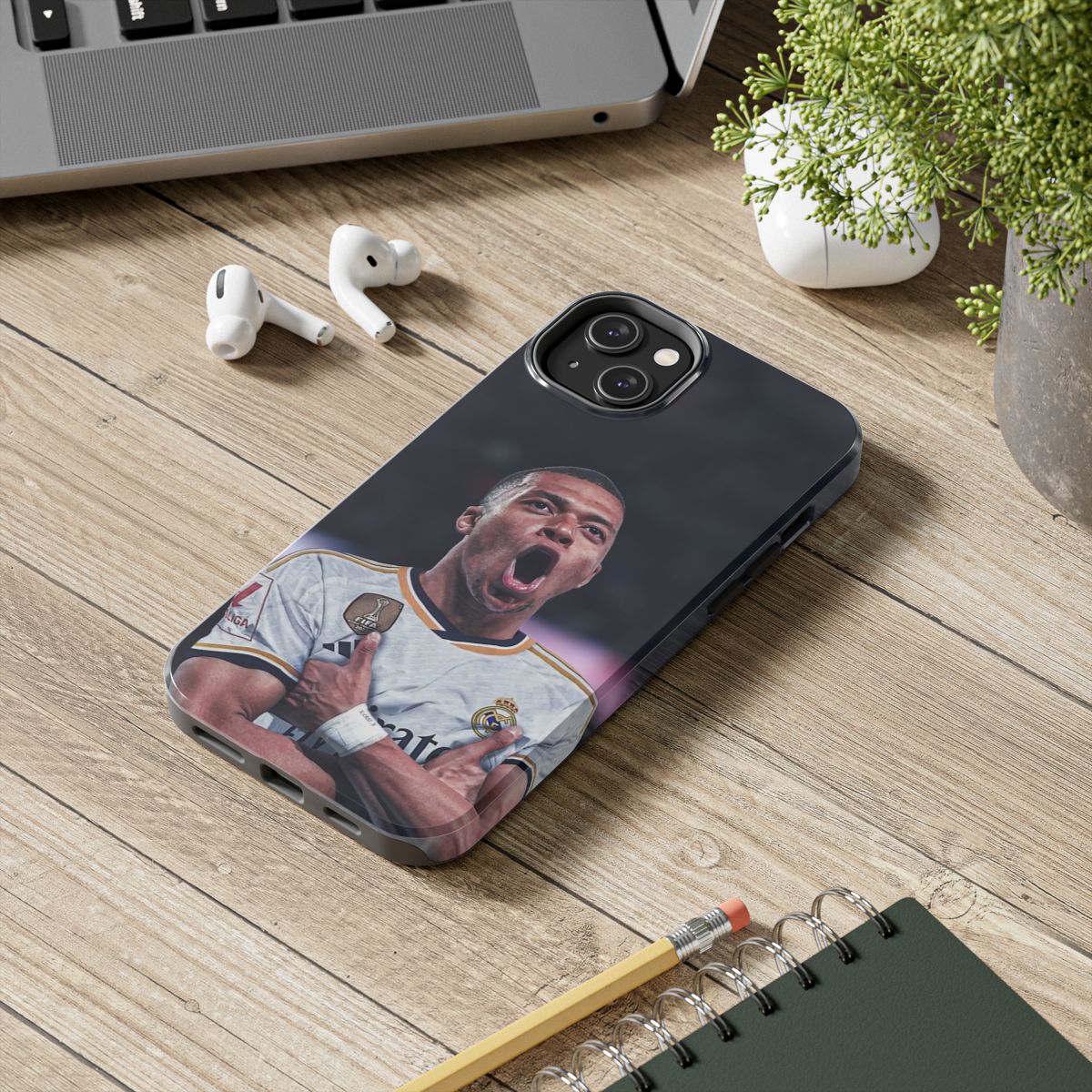 Kylian Mbappé Sporty Tough Phone Case with Goal Celebration Design
