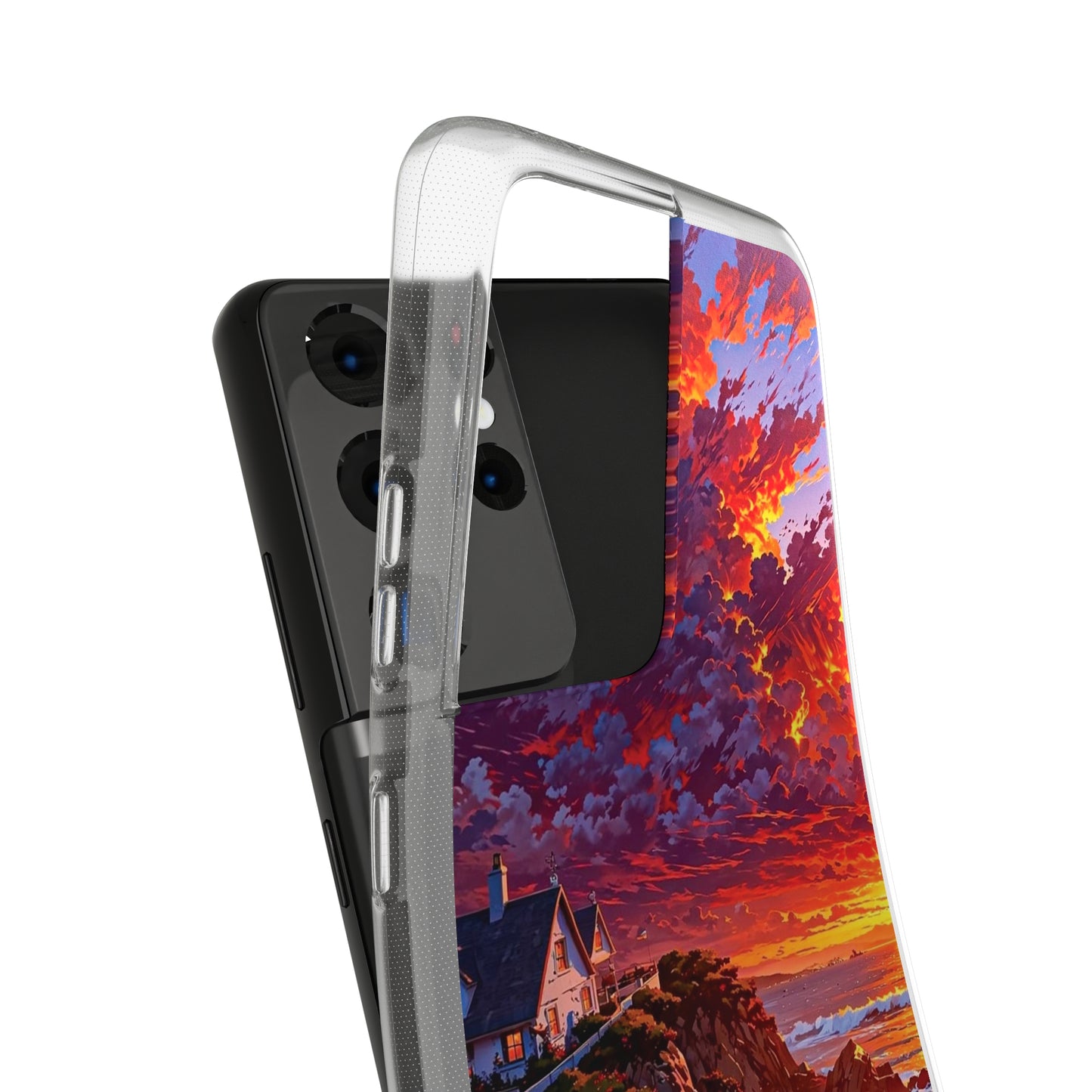 Vibrant Landscape Soft Phone Case - Sunset Beach House Design