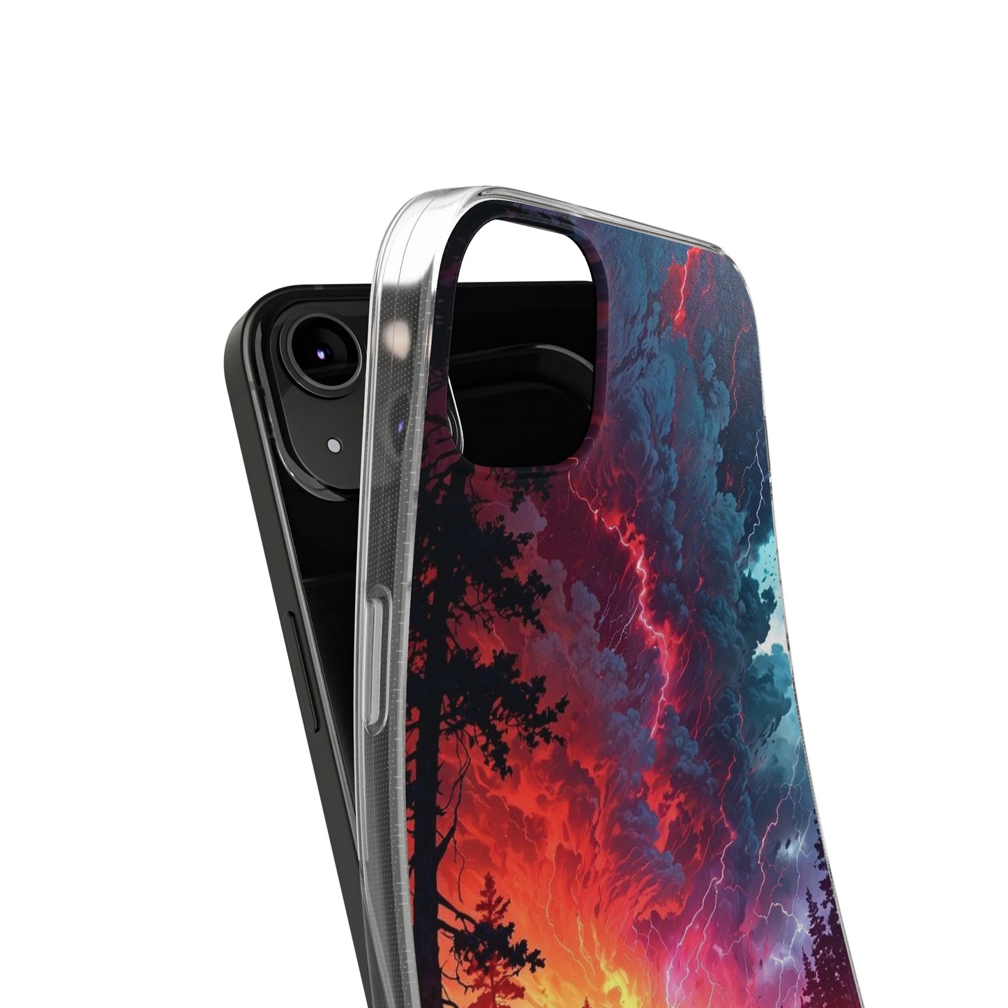 Vibrant Nature Soft Phone Case - Lightning Storm Design