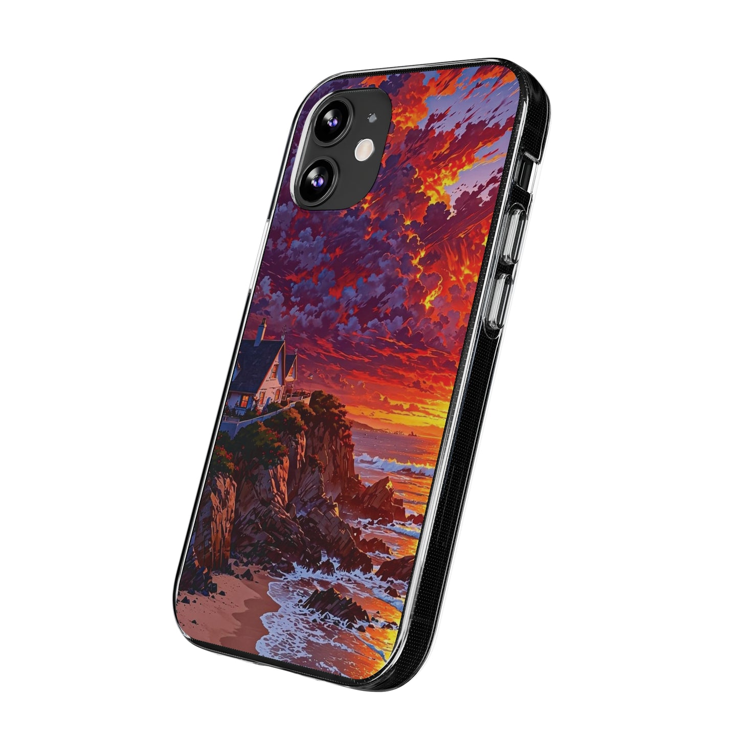 Vibrant Landscape Soft Phone Case - Sunset Beach House Design