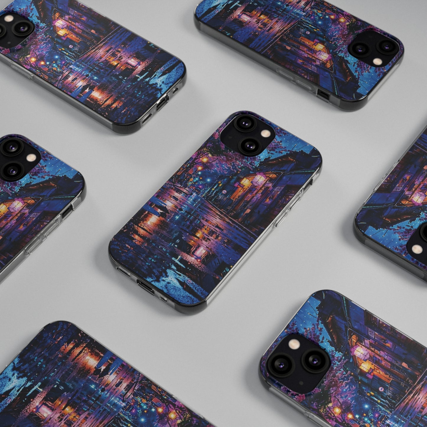 Artistic Nightscape Soft Phone Case - Vibrant Street Scene