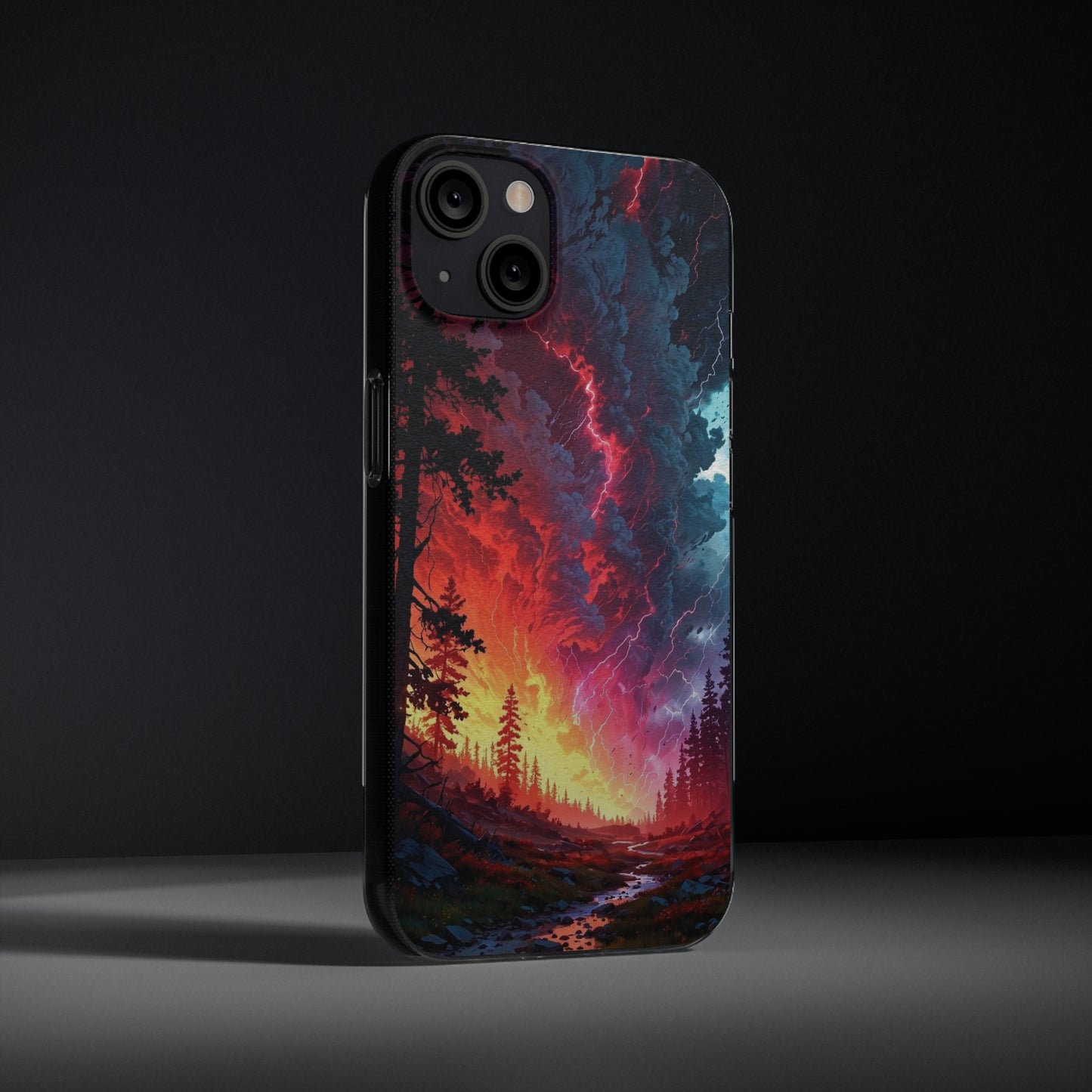 Vibrant Nature Soft Phone Case - Lightning Storm Design