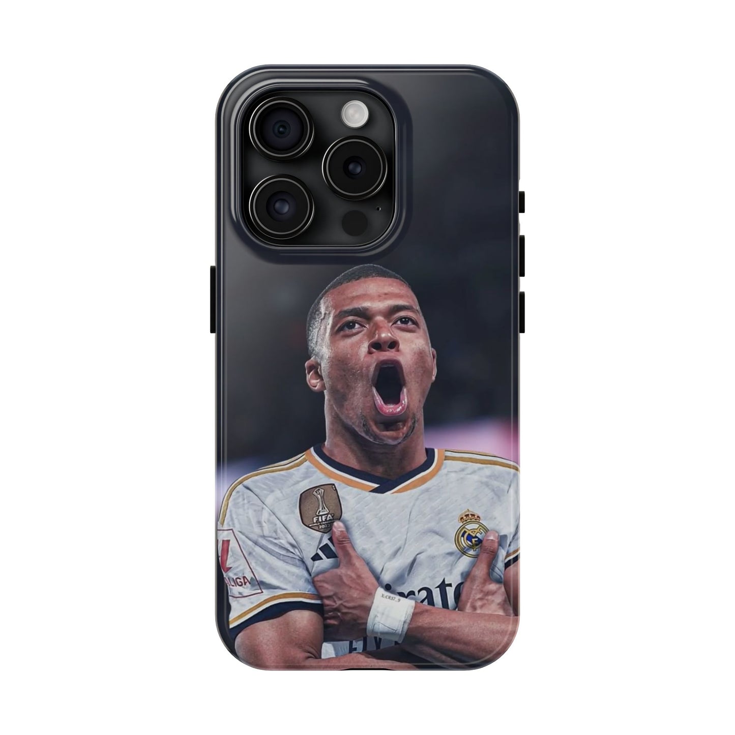 Kylian Mbappé Sporty Tough Phone Case with Goal Celebration Design