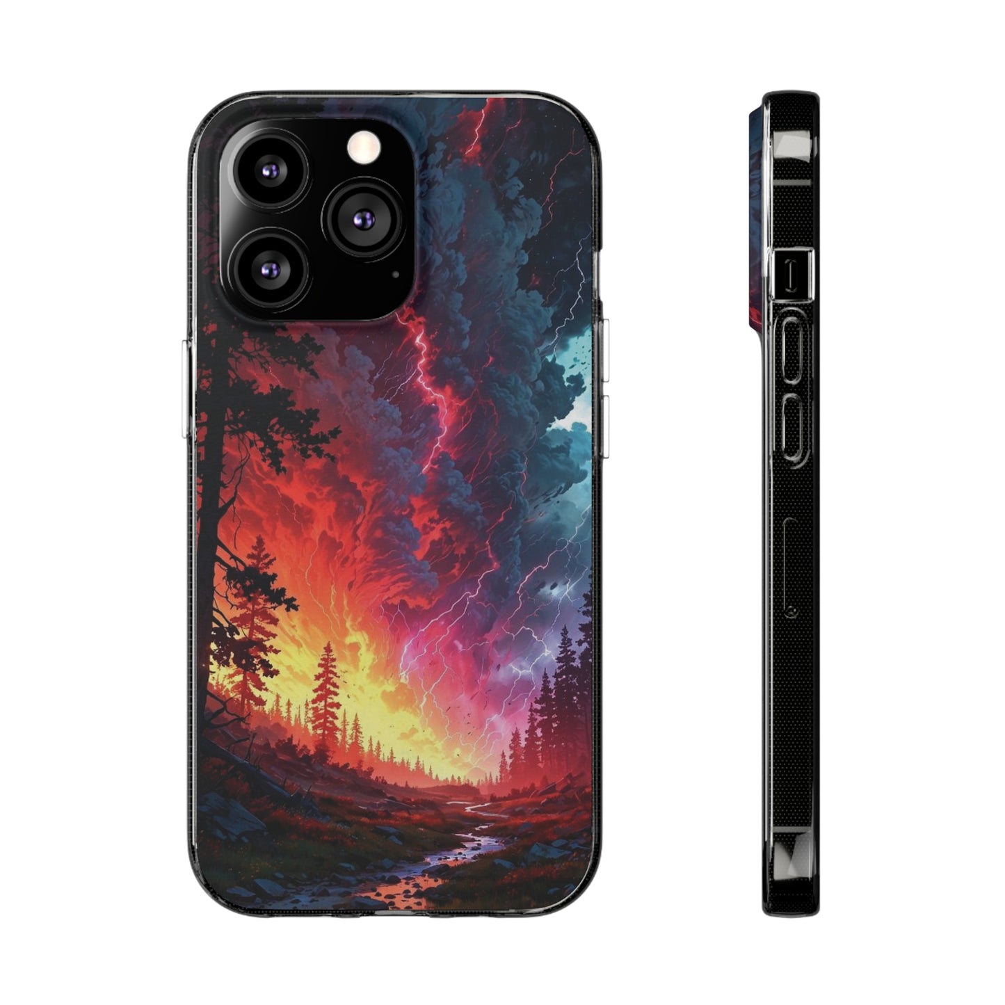 Vibrant Nature Soft Phone Case - Lightning Storm Design