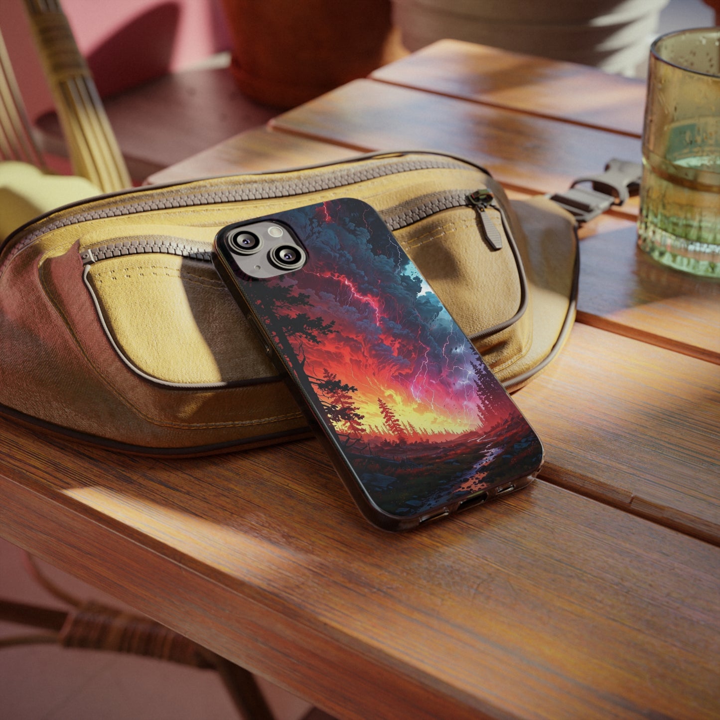 Vibrant Nature Soft Phone Case - Lightning Storm Design