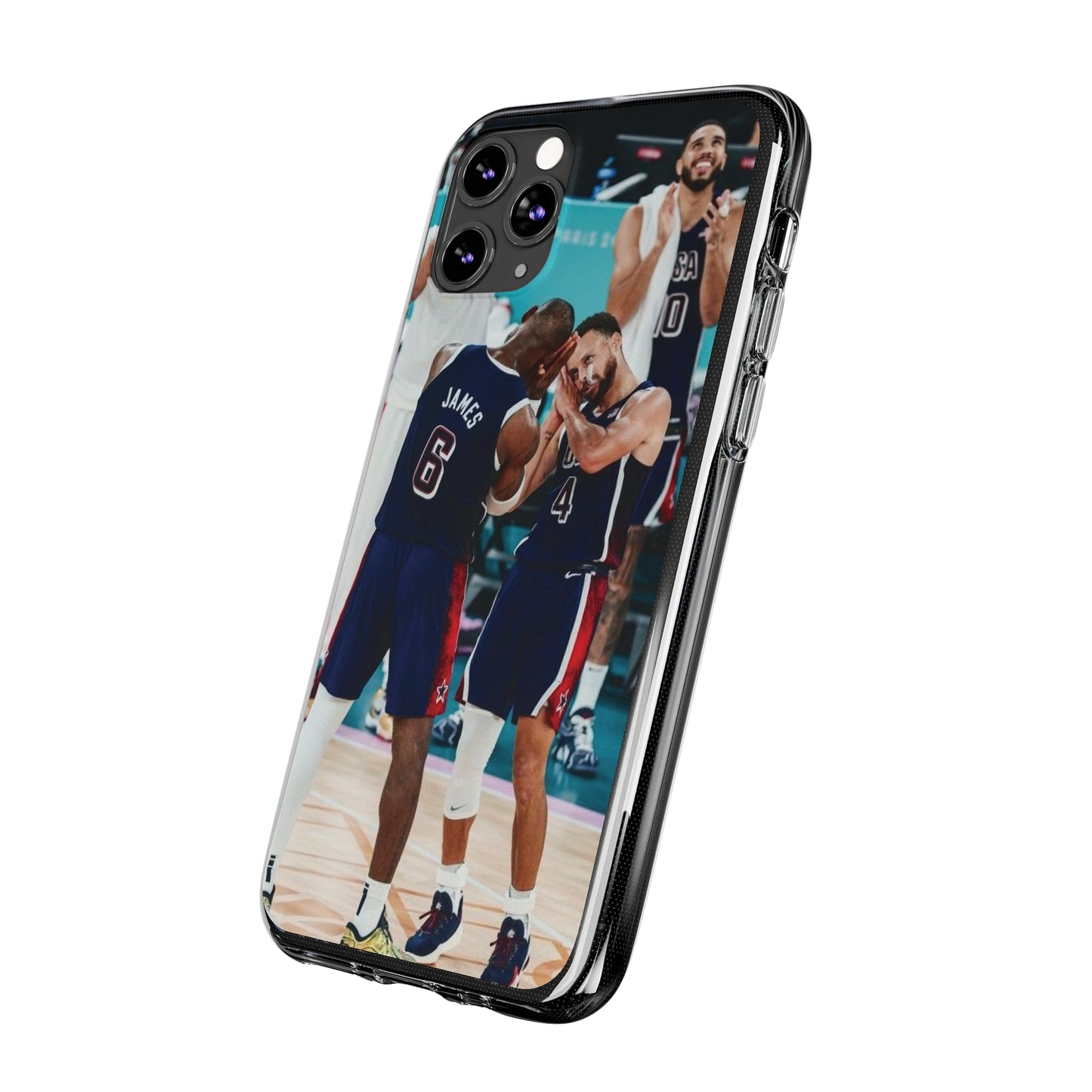 Lebron James, and Steph Curry Team Spirit Soft Phone Case - Basketball Celebration Design