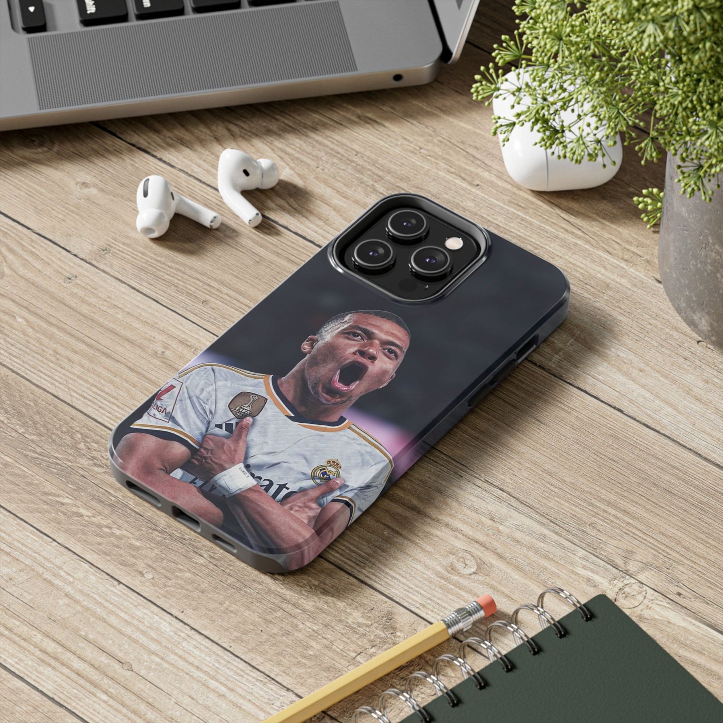 Kylian Mbappé Sporty Tough Phone Case with Goal Celebration Design