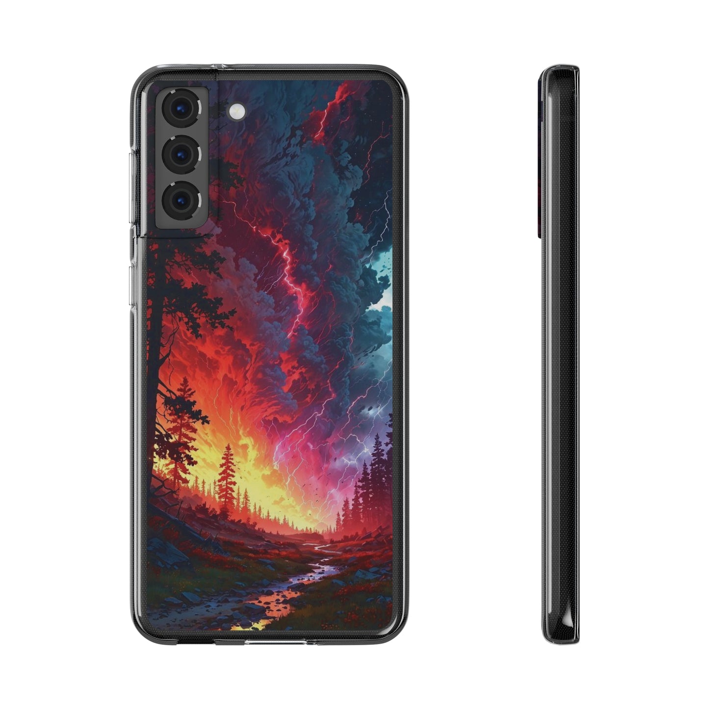 Vibrant Nature Soft Phone Case - Lightning Storm Design