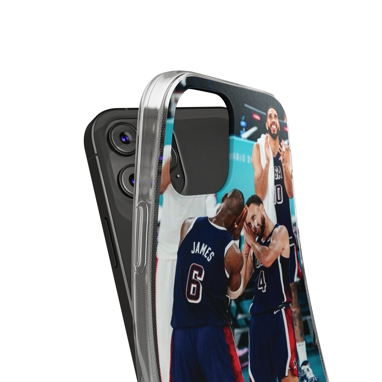 Lebron James, and Steph Curry Team Spirit Soft Phone Case - Basketball Celebration Design