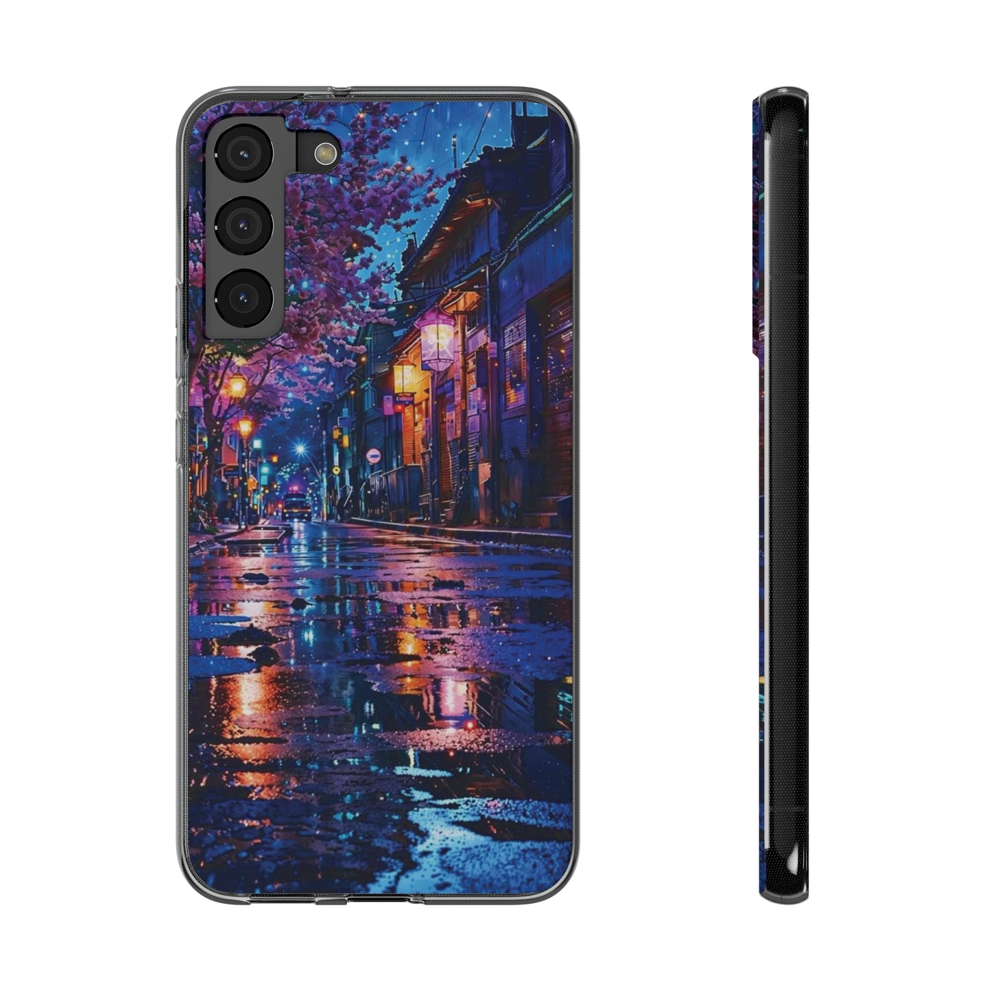 Artistic Nightscape Soft Phone Case - Vibrant Street Scene