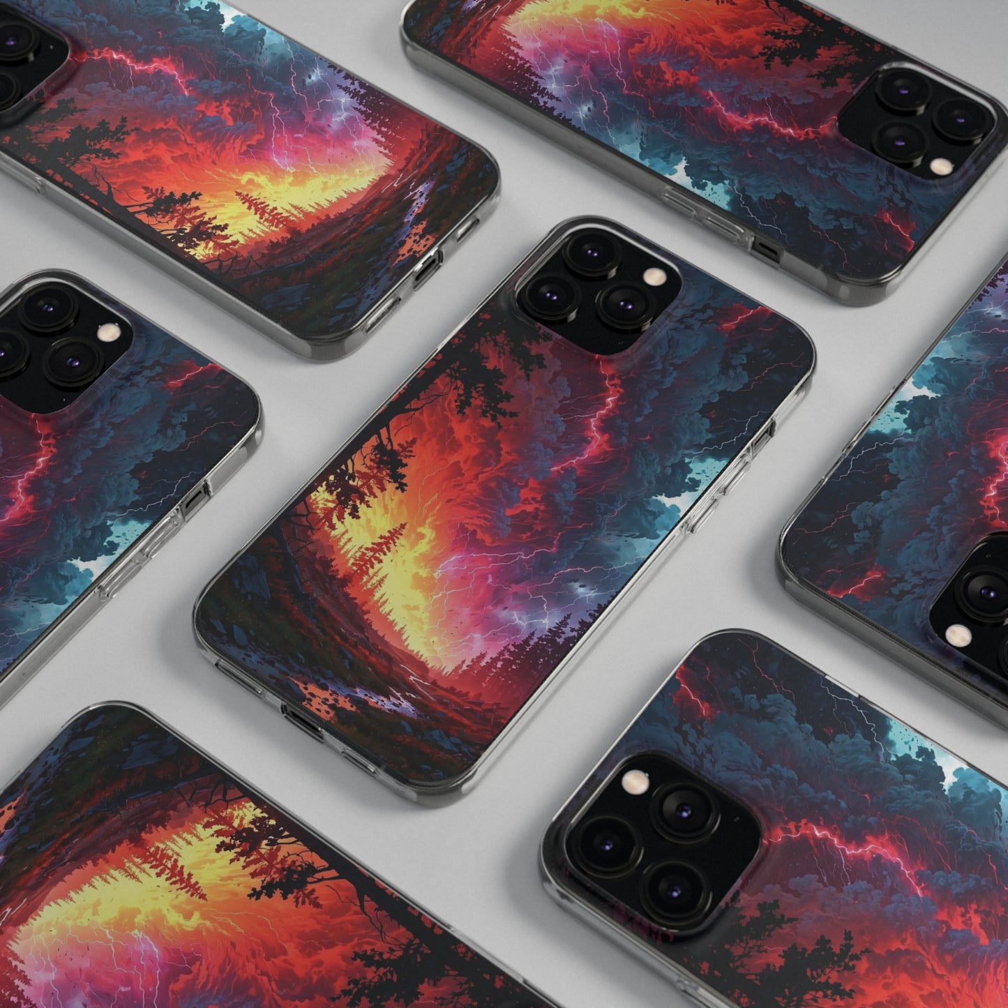 Vibrant Nature Soft Phone Case - Lightning Storm Design