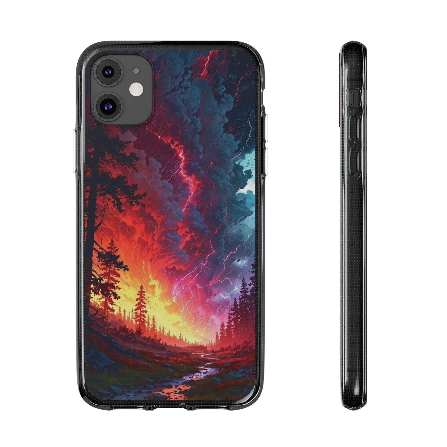 Vibrant Nature Soft Phone Case - Lightning Storm Design