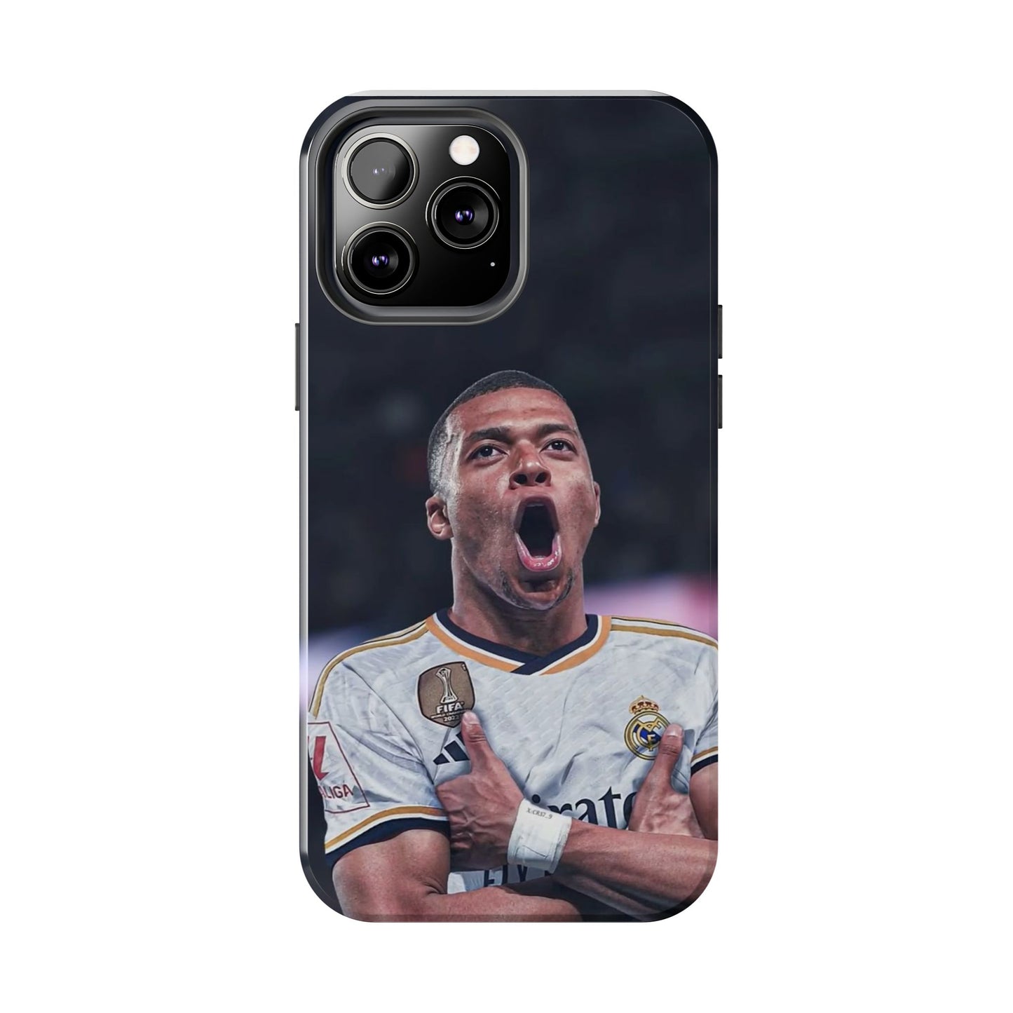 Kylian Mbappé Sporty Tough Phone Case with Goal Celebration Design