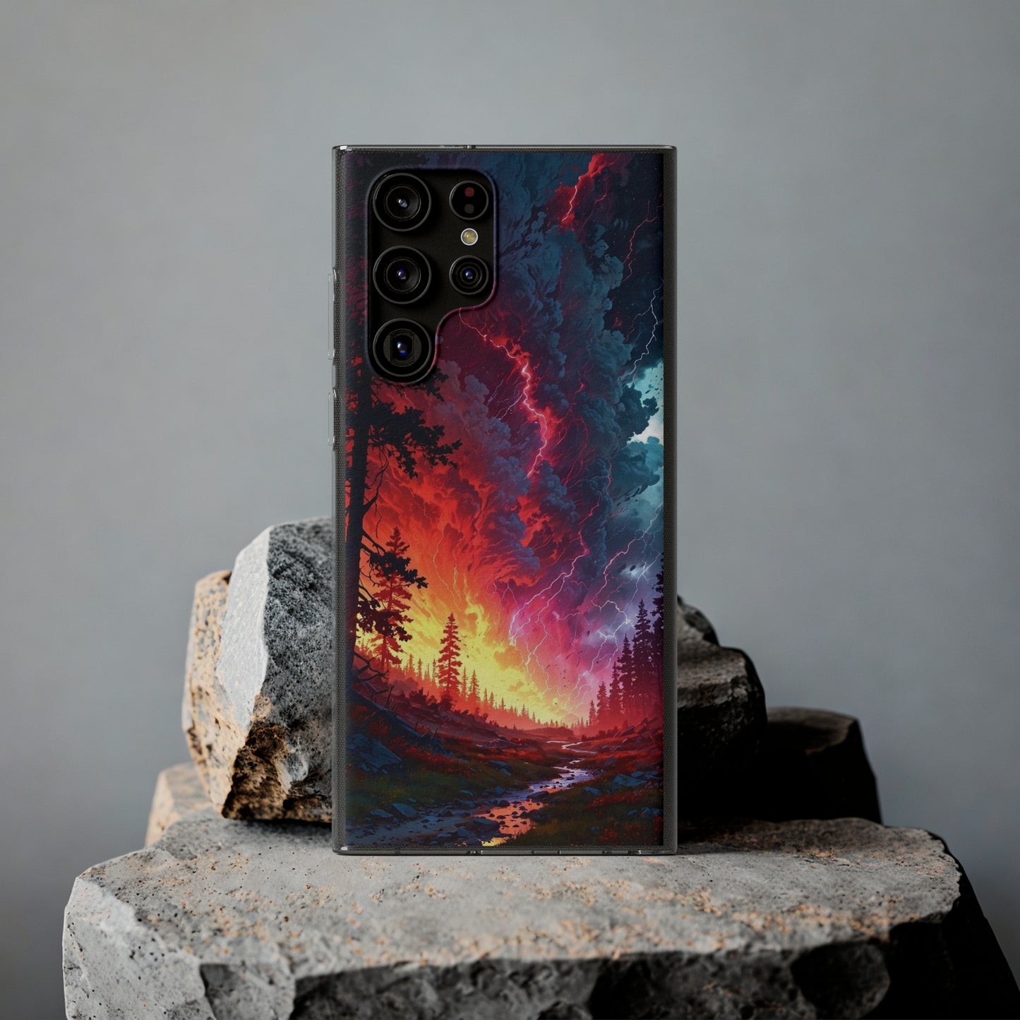 Vibrant Nature Soft Phone Case - Lightning Storm Design